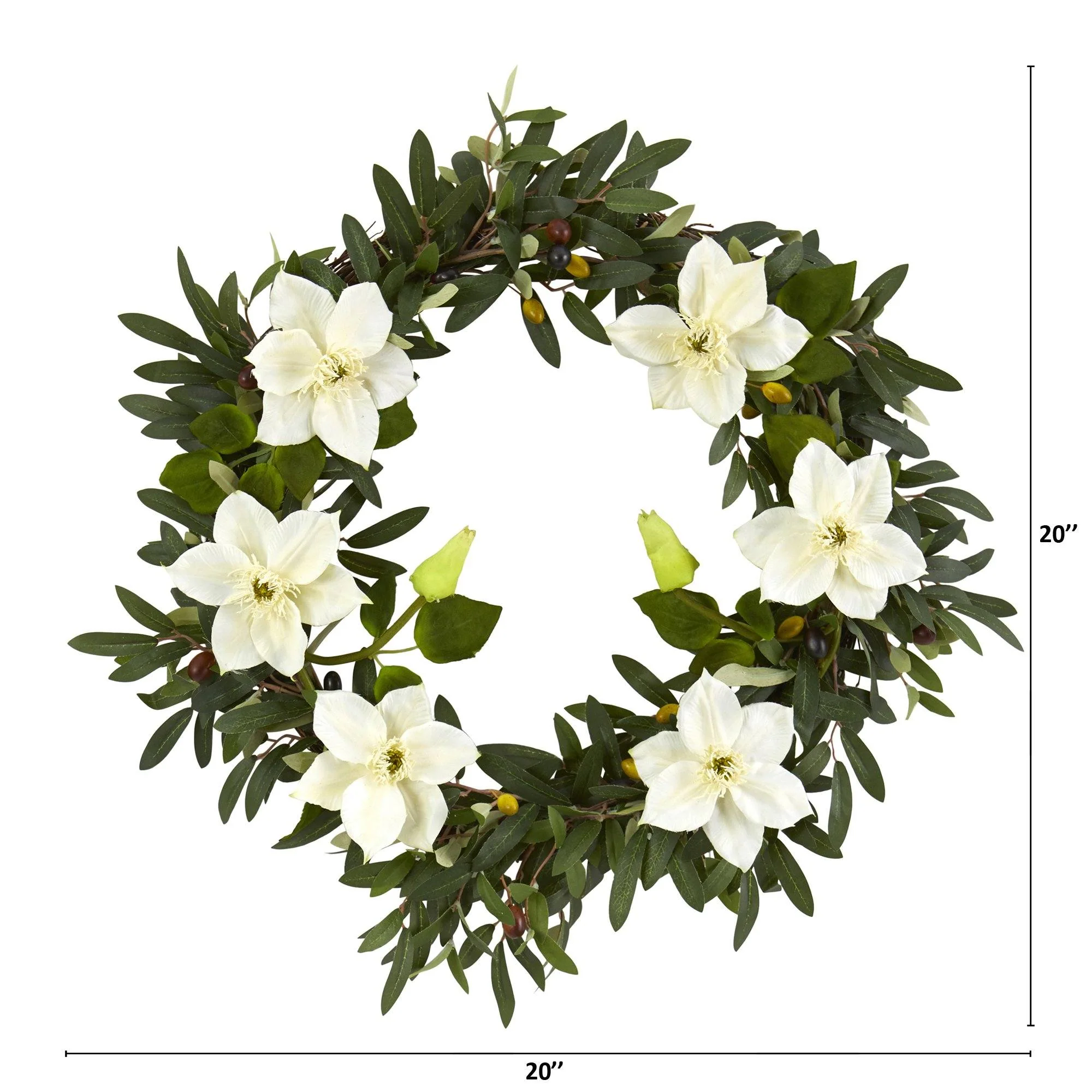 20” Olive and Anemone Artificial Wreath - Image 2