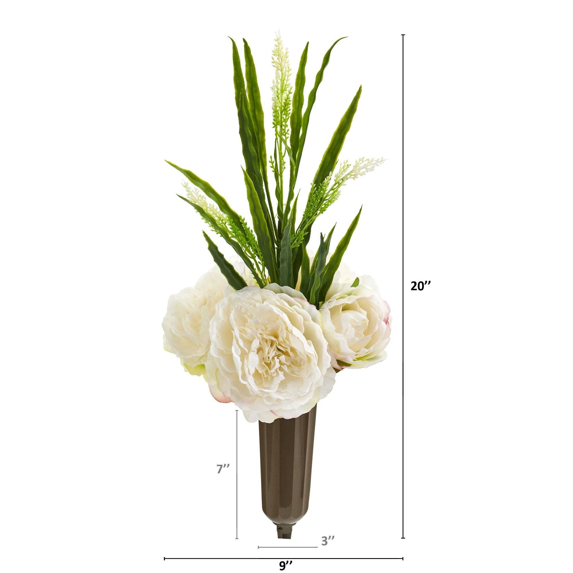 20” Peony and Grass Graveside Memorial Arrangement in Vase - Image 4