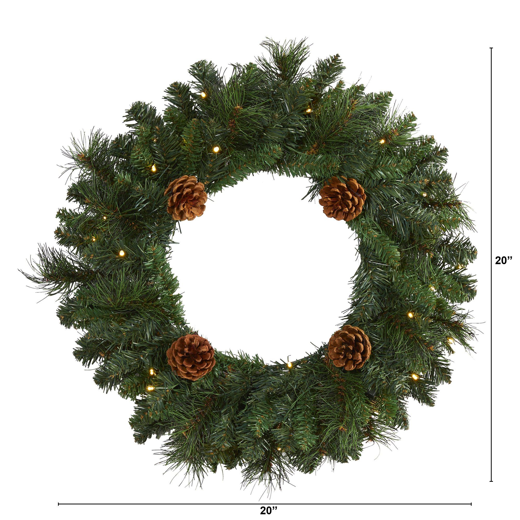 20” Pine Artificial Christmas Wreath with 35 LED Lights and Pinecones - Image 4