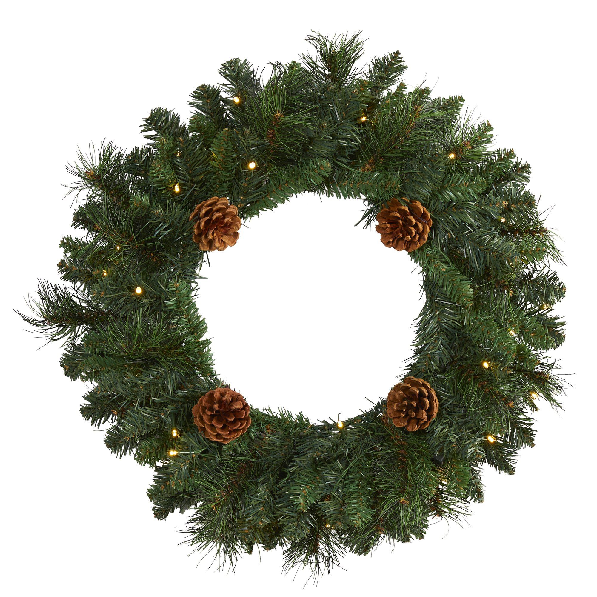 20” Pine Artificial Christmas Wreath with 35 LED Lights and Pinecones - Image 6