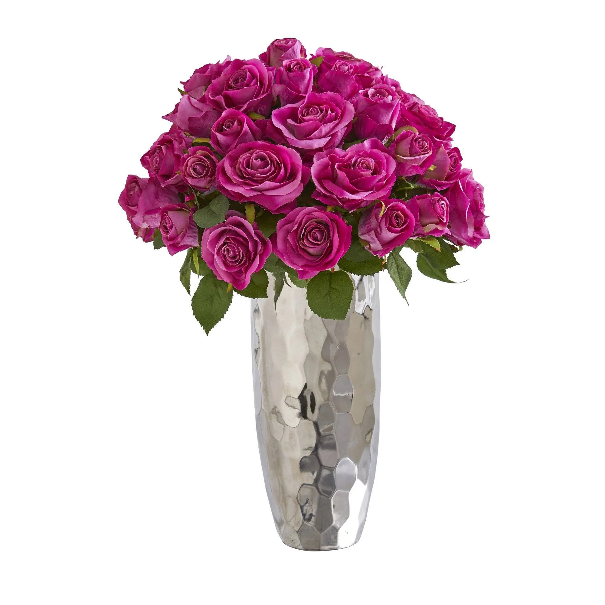 20” Rose Artificial Arrangement in Silver Vase - Image 6