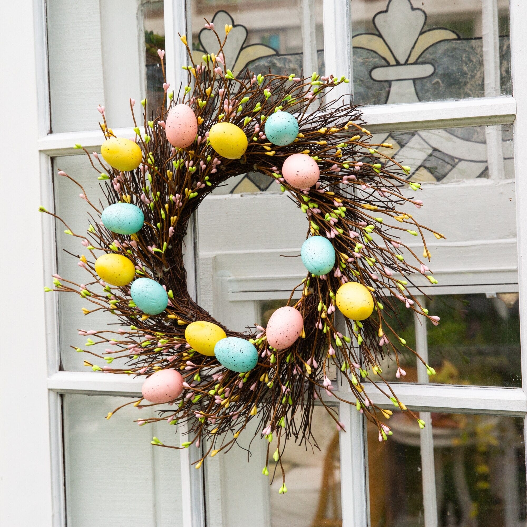 20" Artificial Pastel Easter Egg Twig Wreath - Image 4