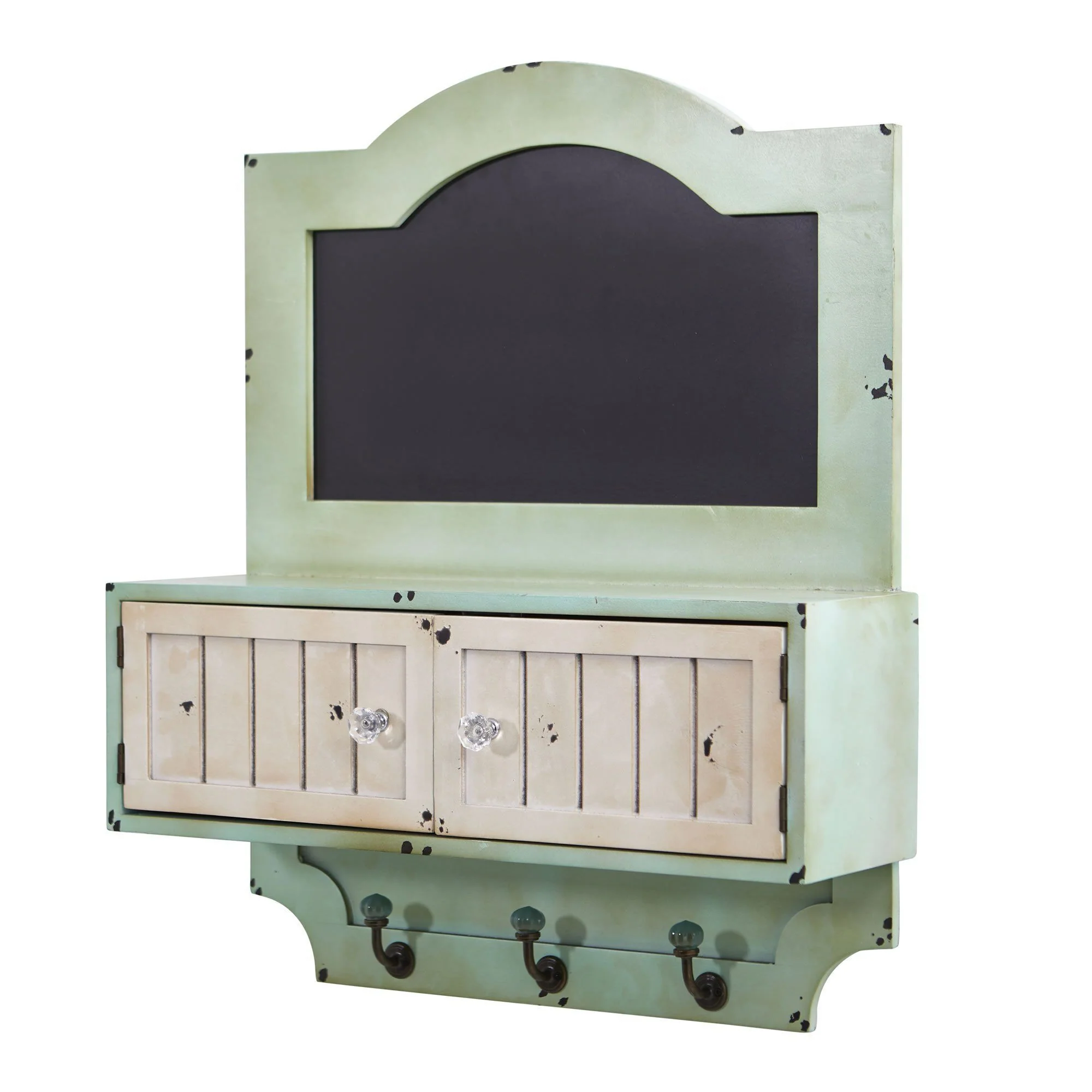 21.5” Vintage Chalkboard Wall Organizer With Doors and Hooks - Image 3