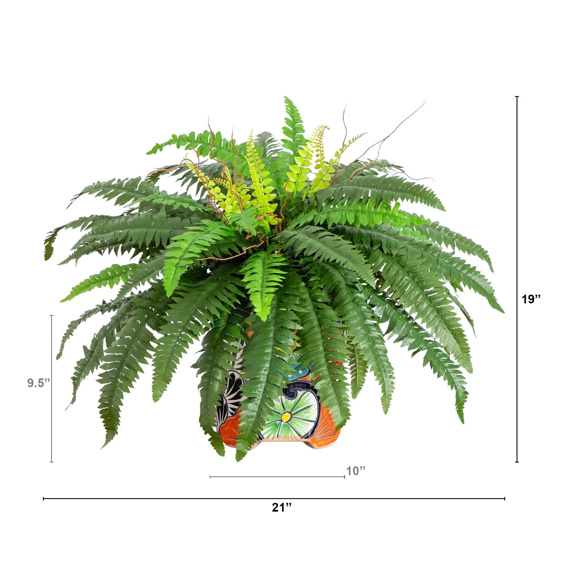 21” Artificial Boston Fern in Handmade Mexican Talavera Ceramic Planter - Image 5