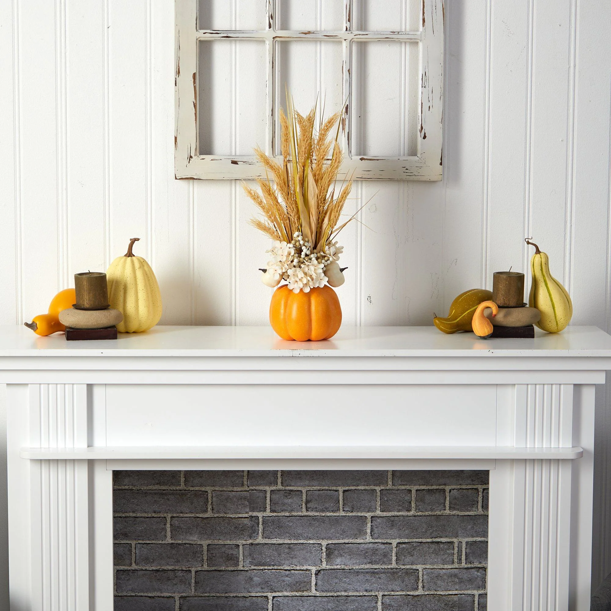 21” Autumn Dried Wheat and Pumpkin Artificial Fall Arrangement in Decorative Pumpkin Vase - Image 5