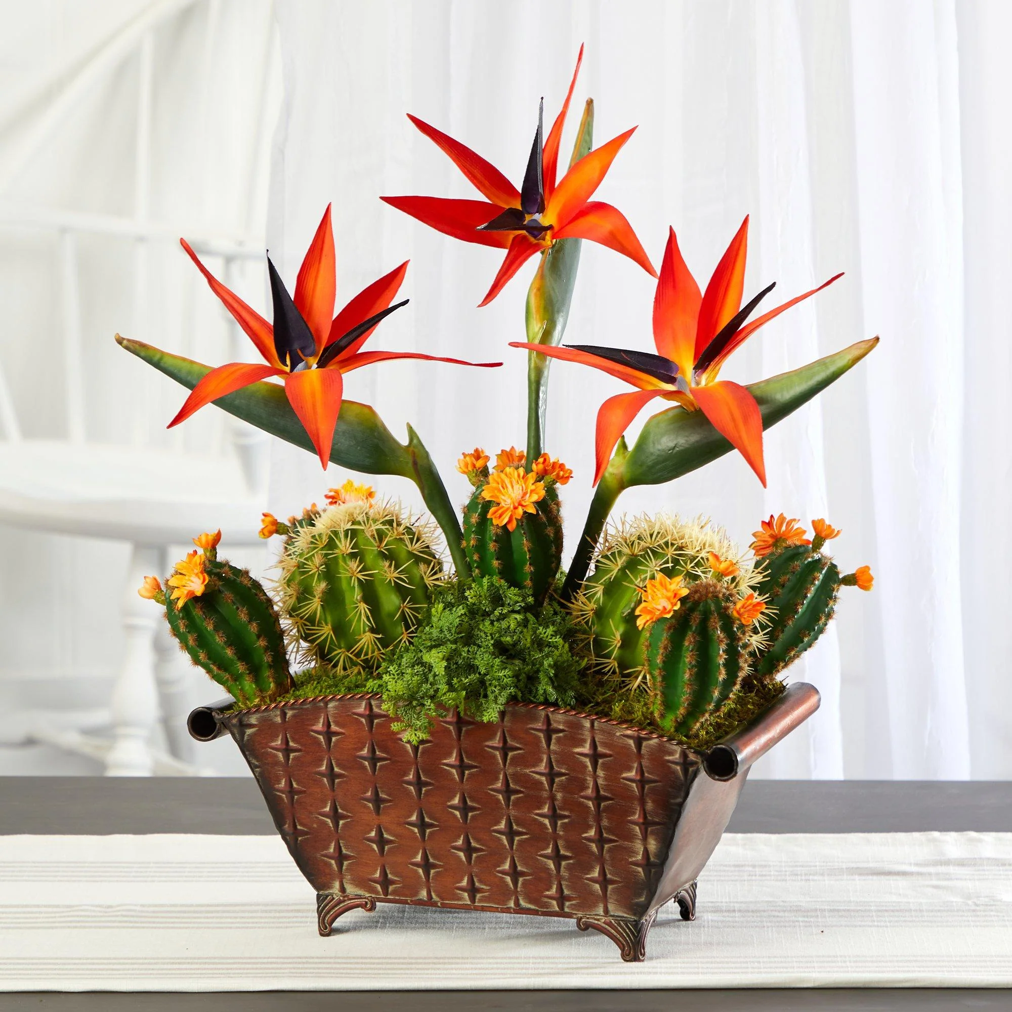 21” Bird of Paradise and Cactus Artificial Plant in Metal Planter - Image 3