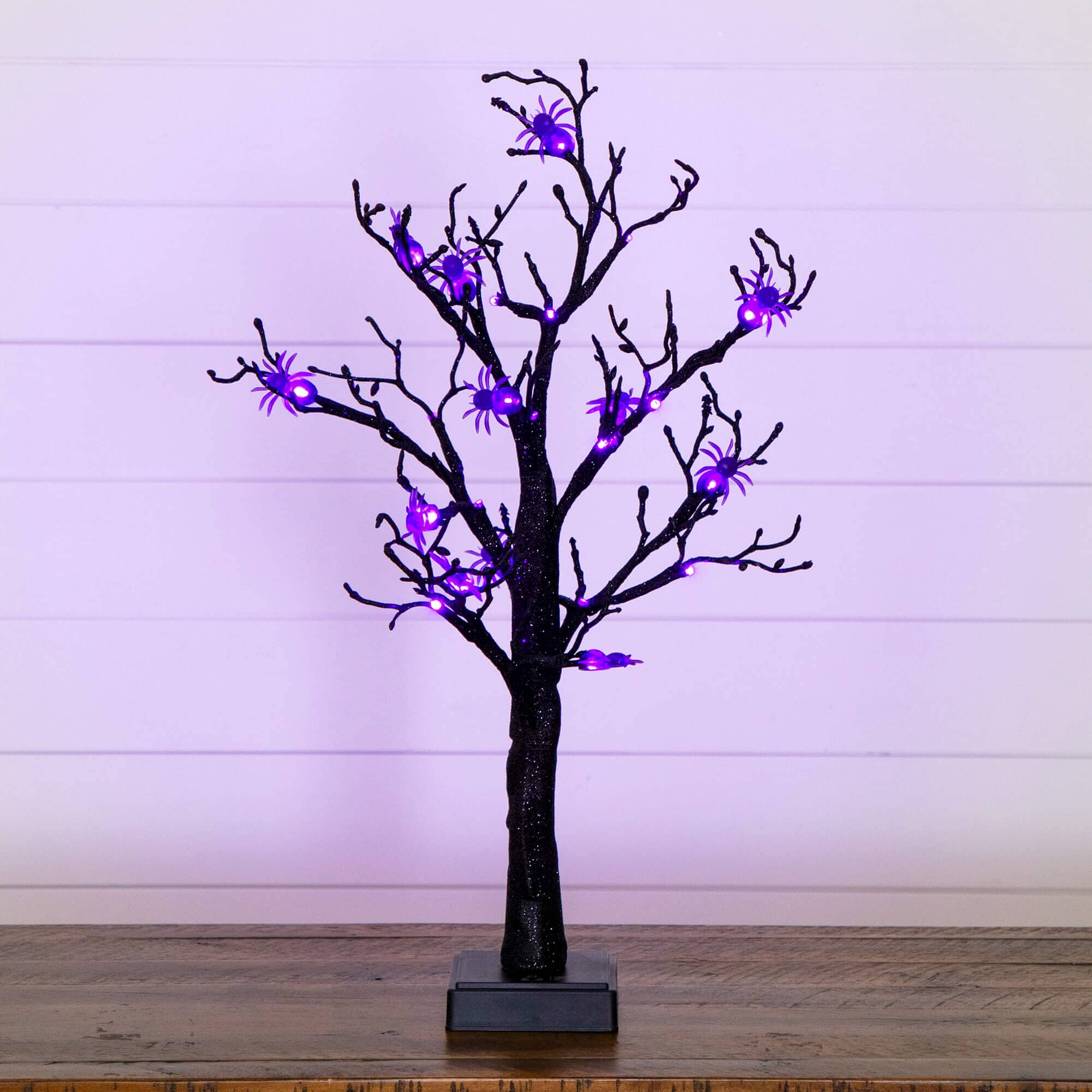 2' Pre-Lit Artificial Halloween Spider Twig Tree with 24 Purple LED Lights - Image 3