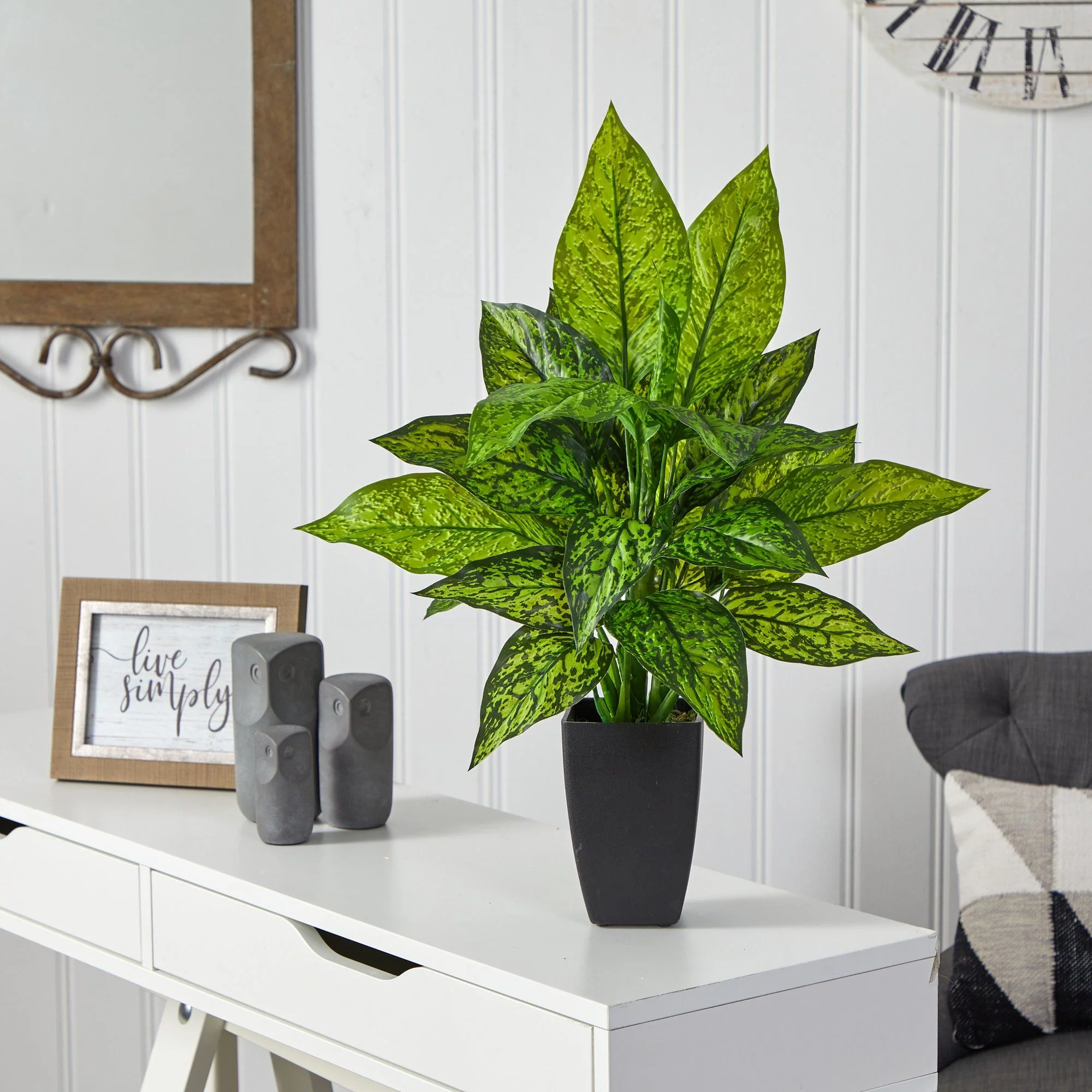 21” Dieffenbachia Artificial Plant in Black Planter - Image 3