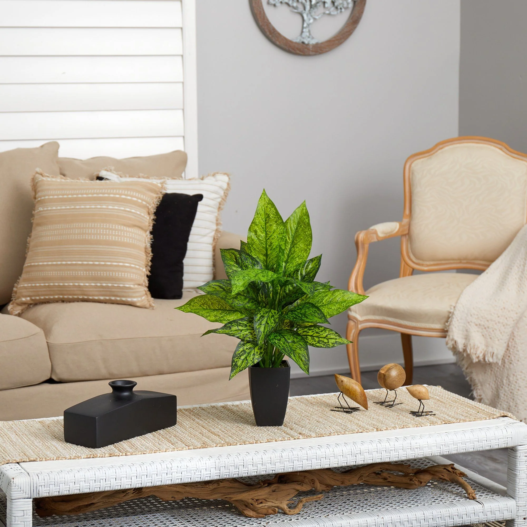 21” Dieffenbachia Artificial Plant in Black Planter - Image 4