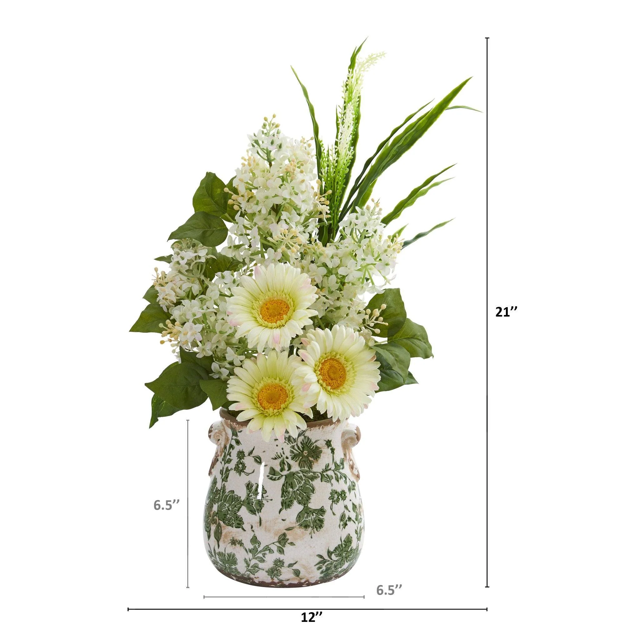 21” Gerber Daisy, Lilac and Grass Artificial Arrangement in Floral Vase - Image 2