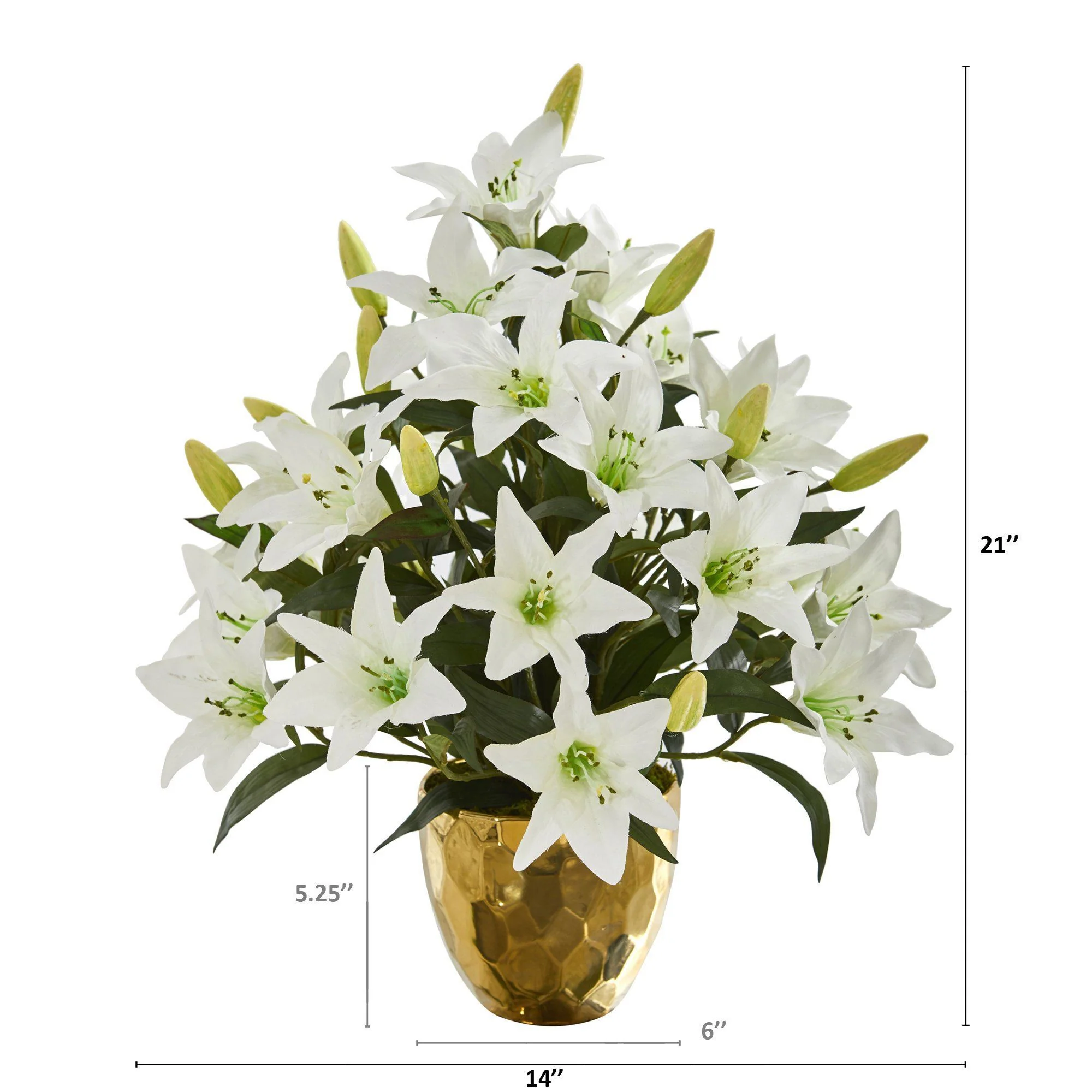 21” Lily Artificial Arrangement in Designer Gold Bowl - Image 2
