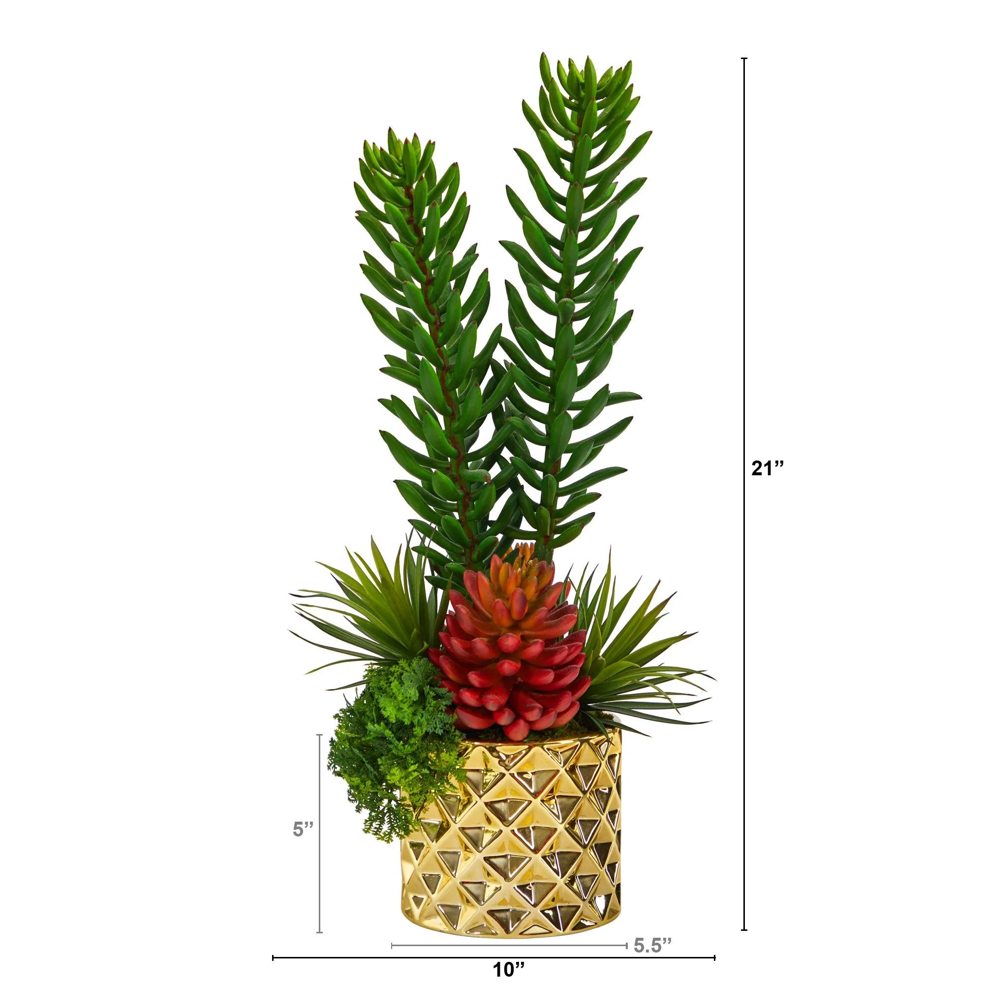 21” Mixed Succulent Artificial Plant in Gold Planter - Image 3