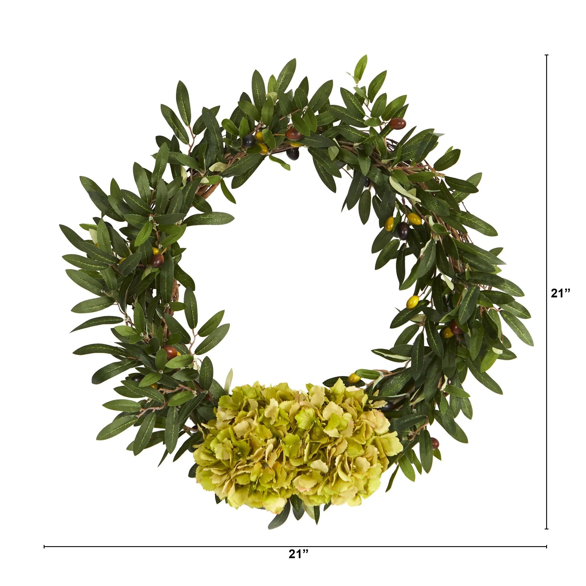 21” Olive with Hydrangea Artificial Wreath - Image 2