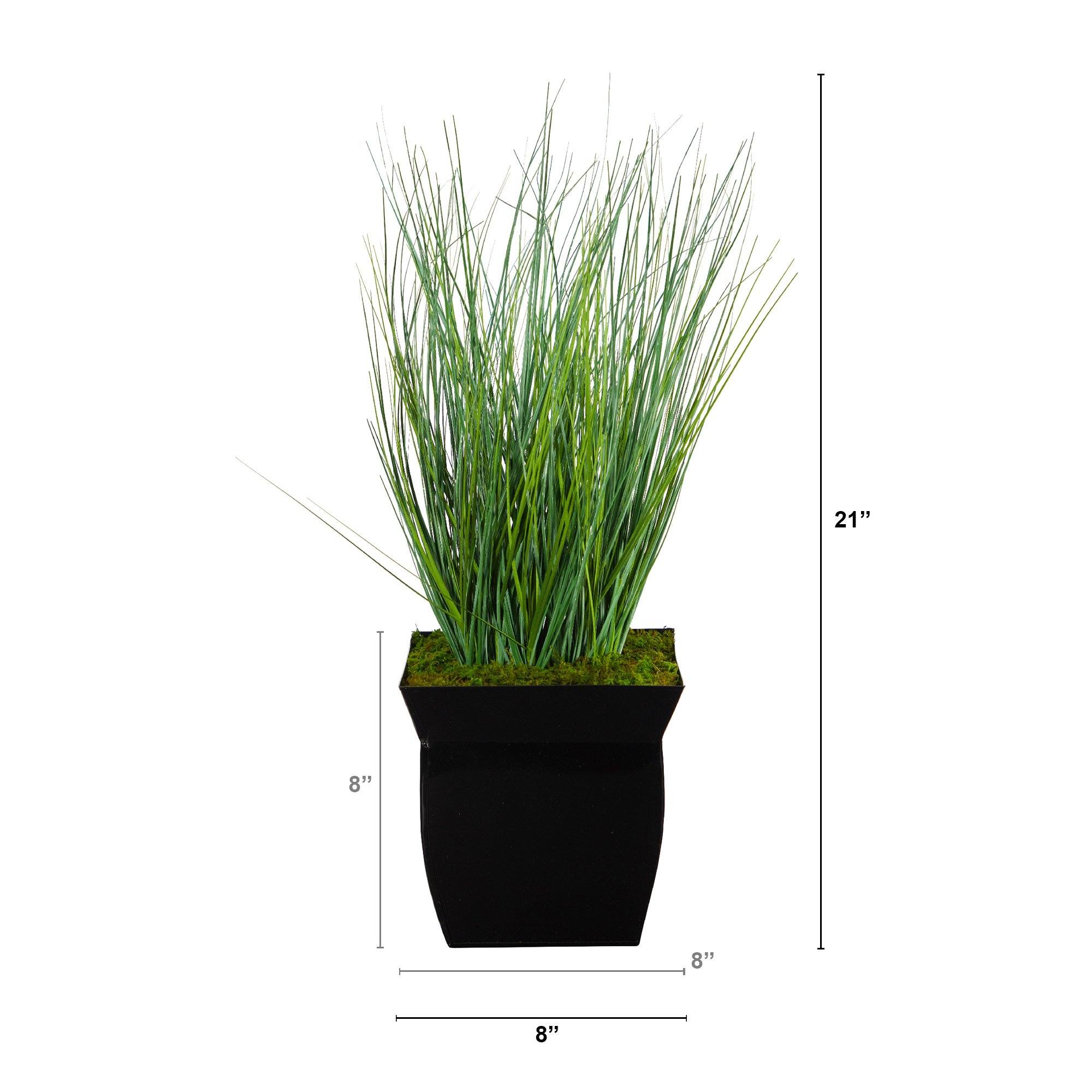 21” Onion Grass Artificial Plant in Black Metal Planter - Image 2