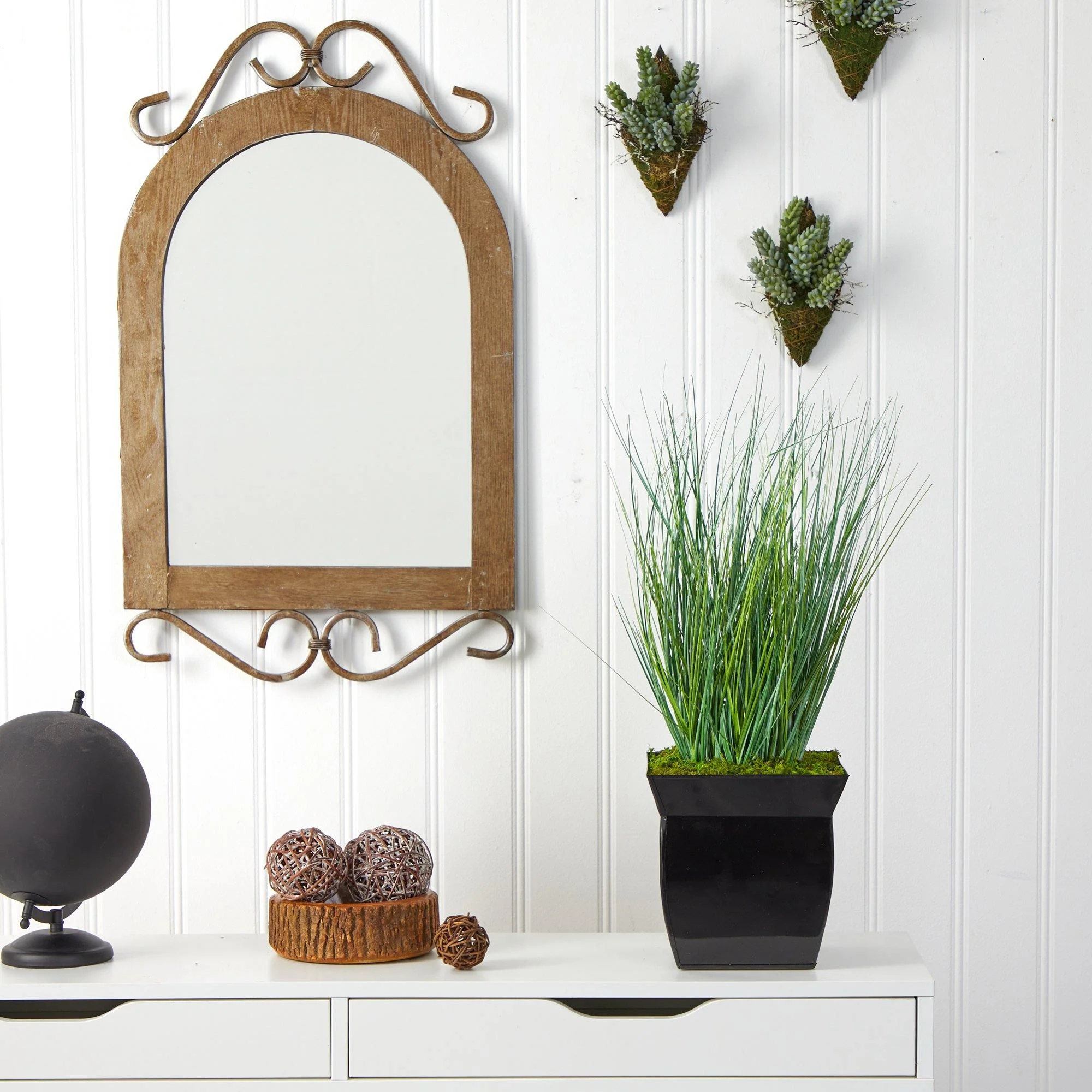 21” Onion Grass Artificial Plant in Black Metal Planter - Image 3