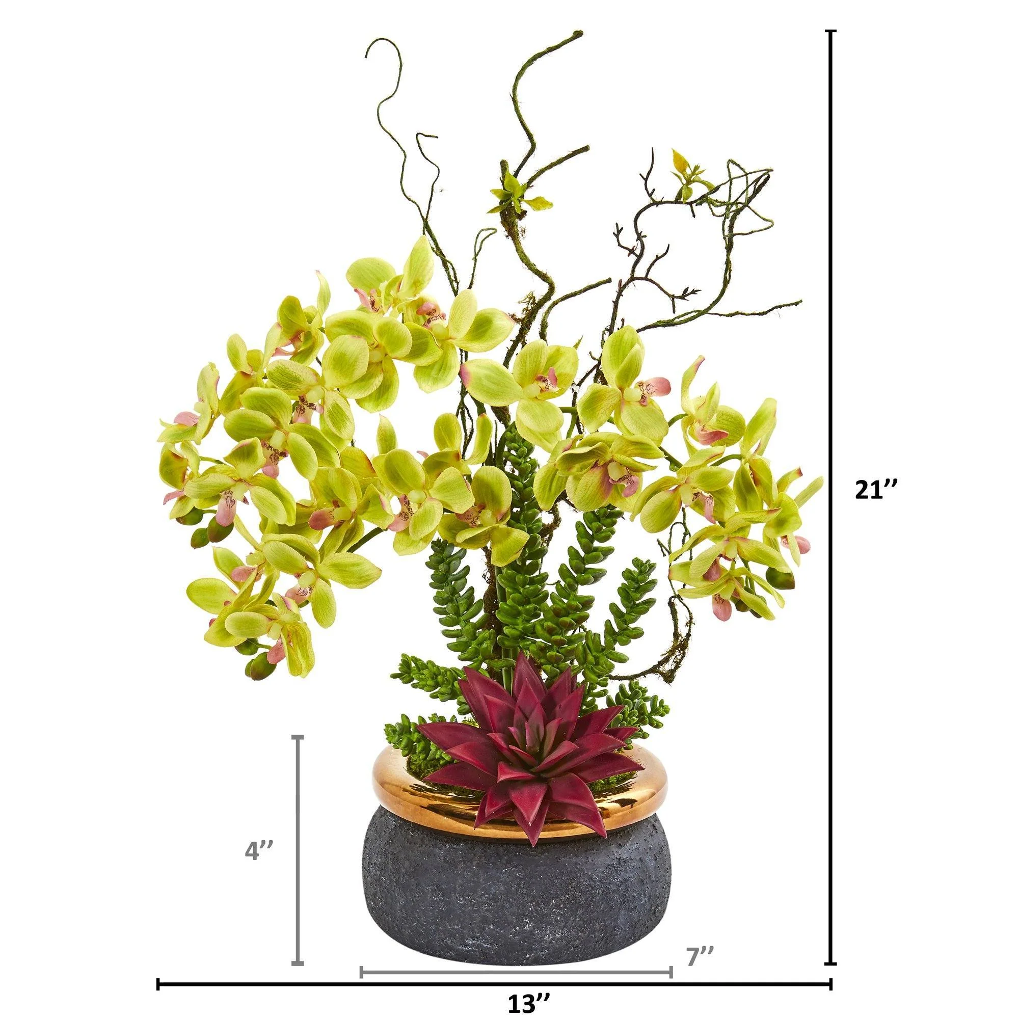 Phalaenopsis Orchid and Succulent Artificial Arrangement - Image 2