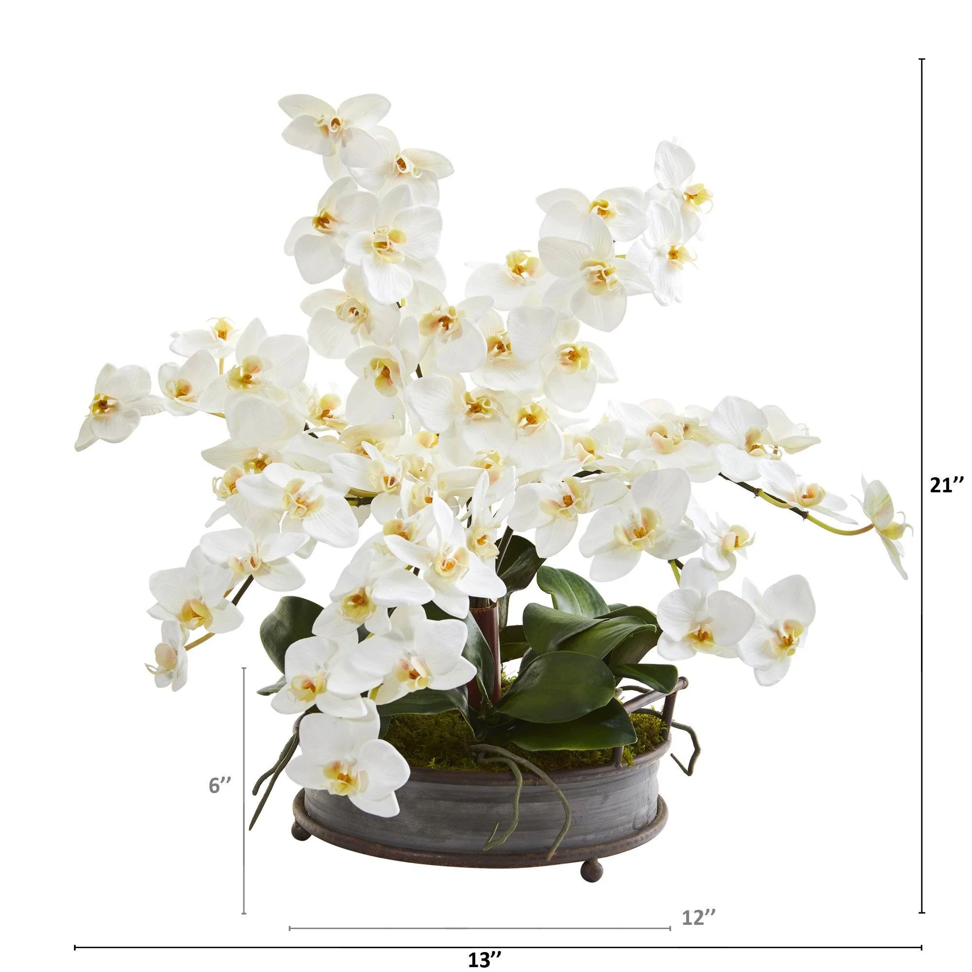 21” Phalaenopsis Orchid Artificial Arrangement in Metal Tray with Copper Trimming - Image 2