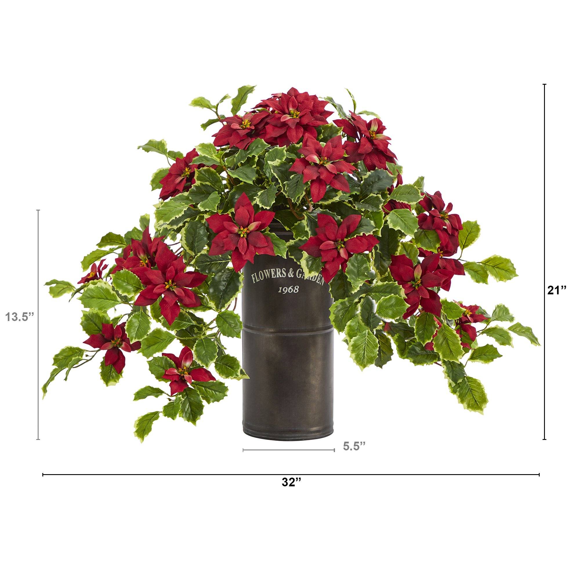21” Poinsettia and Variegated Holly Artificial Plant in Decorative Planter (Real Touch) - Image 2