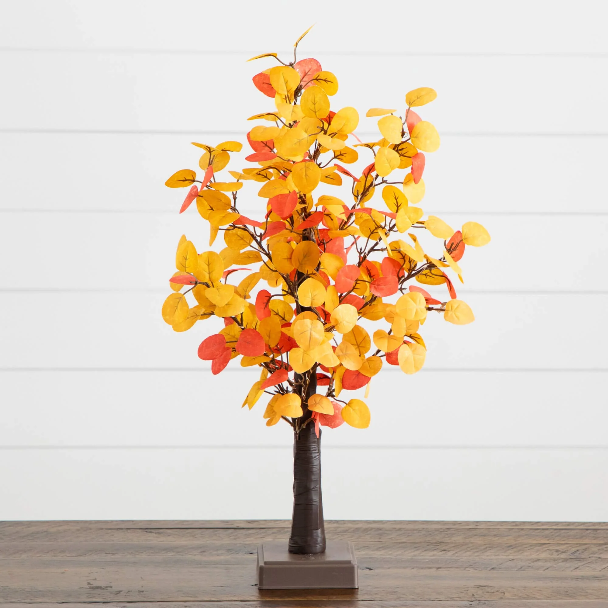 21" Pre-Lit Bright Autumn Eucalyptus Artificial Fall Tree with 50 Warm White LED Lights and Detachable Base - Image 4