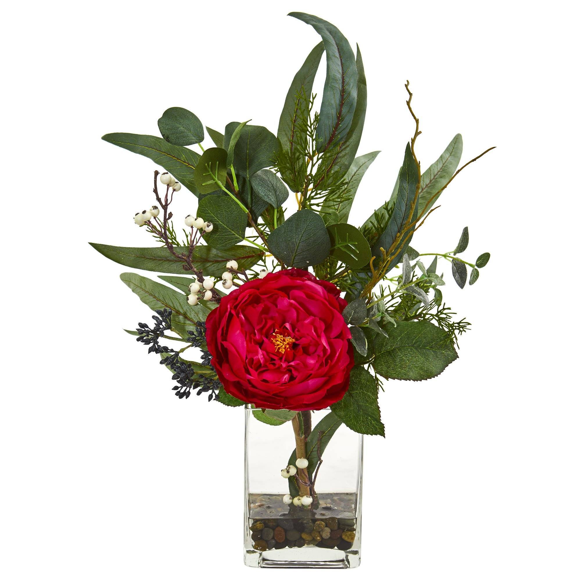 21” Rose and Eucalyptus Artificial Arrangement - Image 2