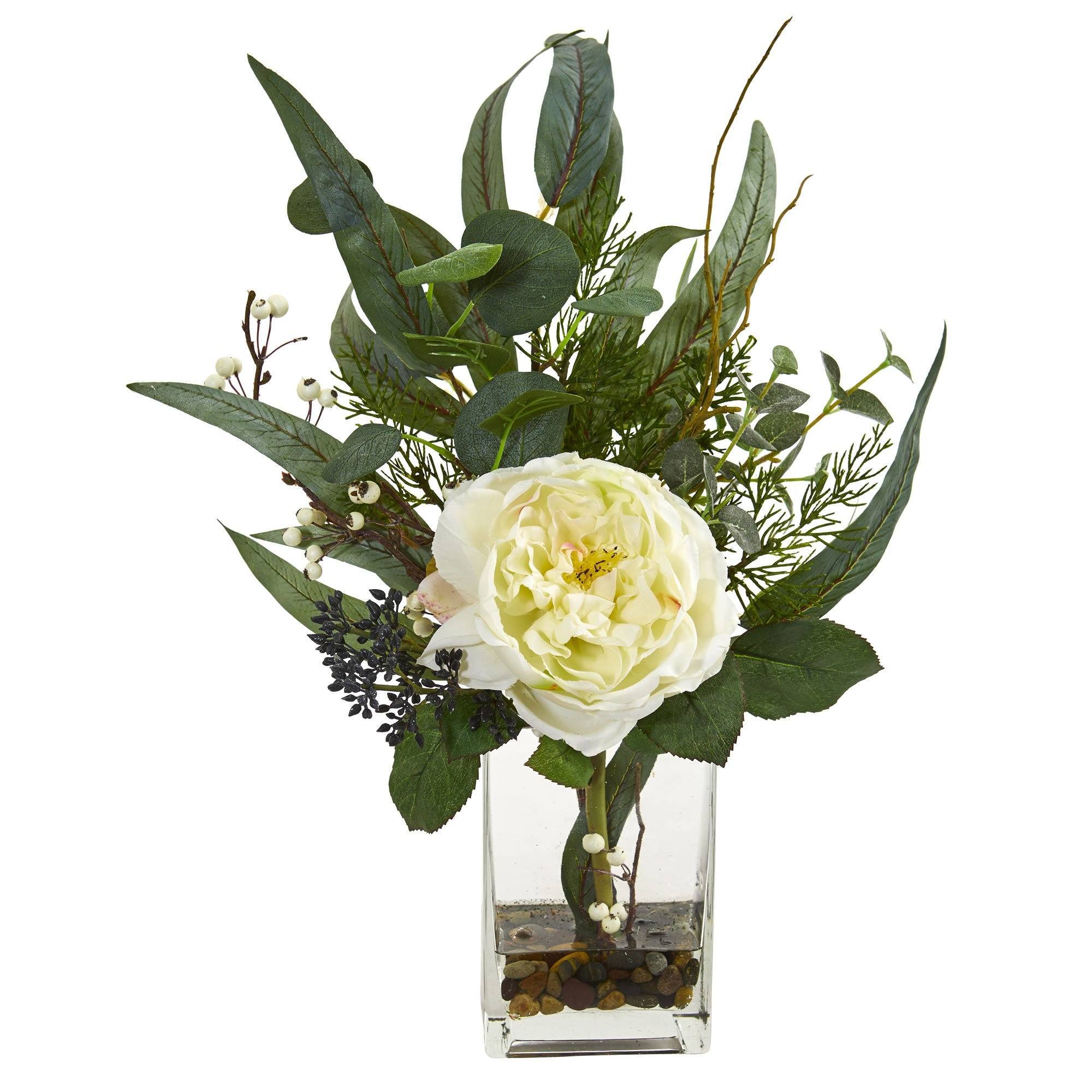 21” Rose and Eucalyptus Artificial Arrangement - Image 3
