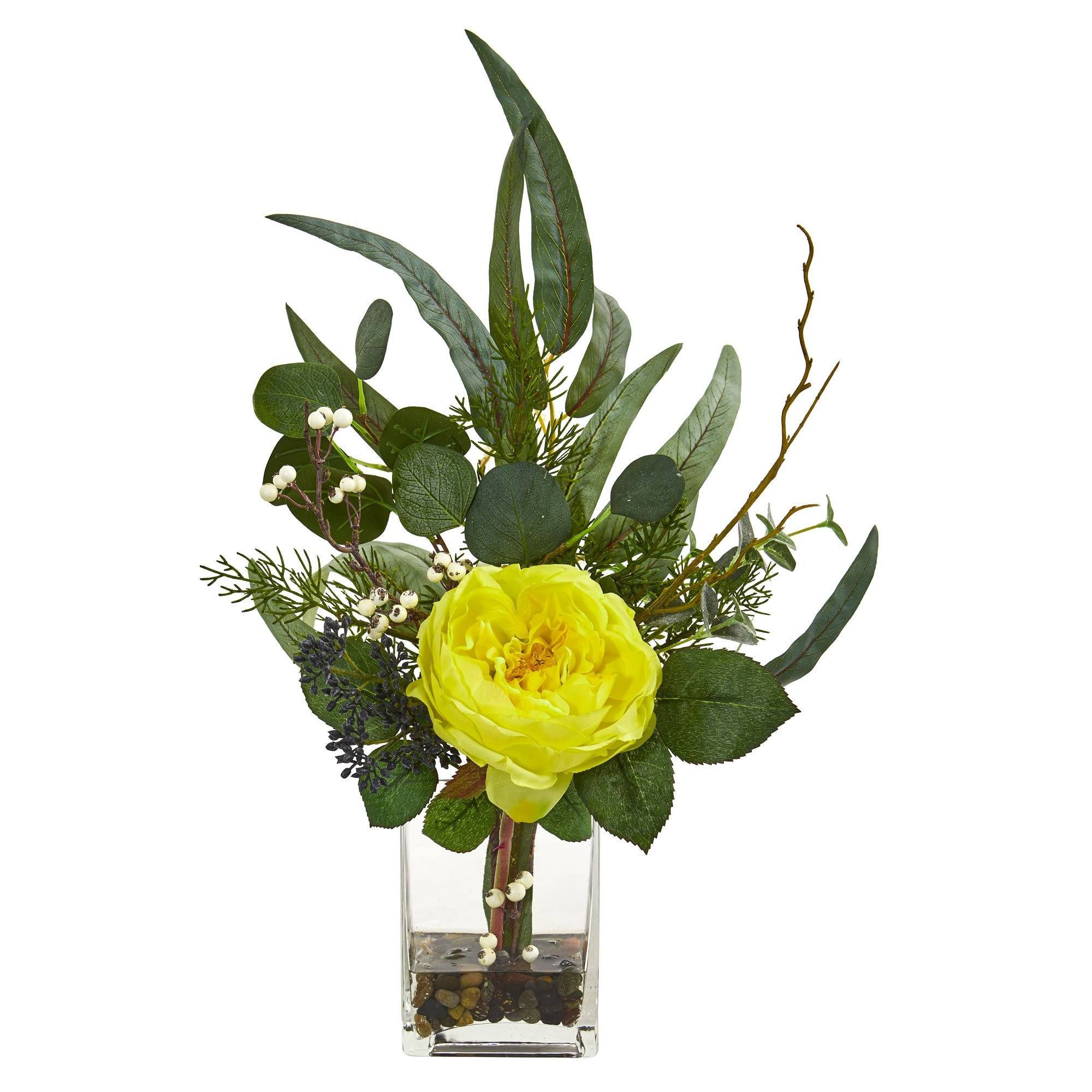 21” Rose and Eucalyptus Artificial Arrangement - Image 4