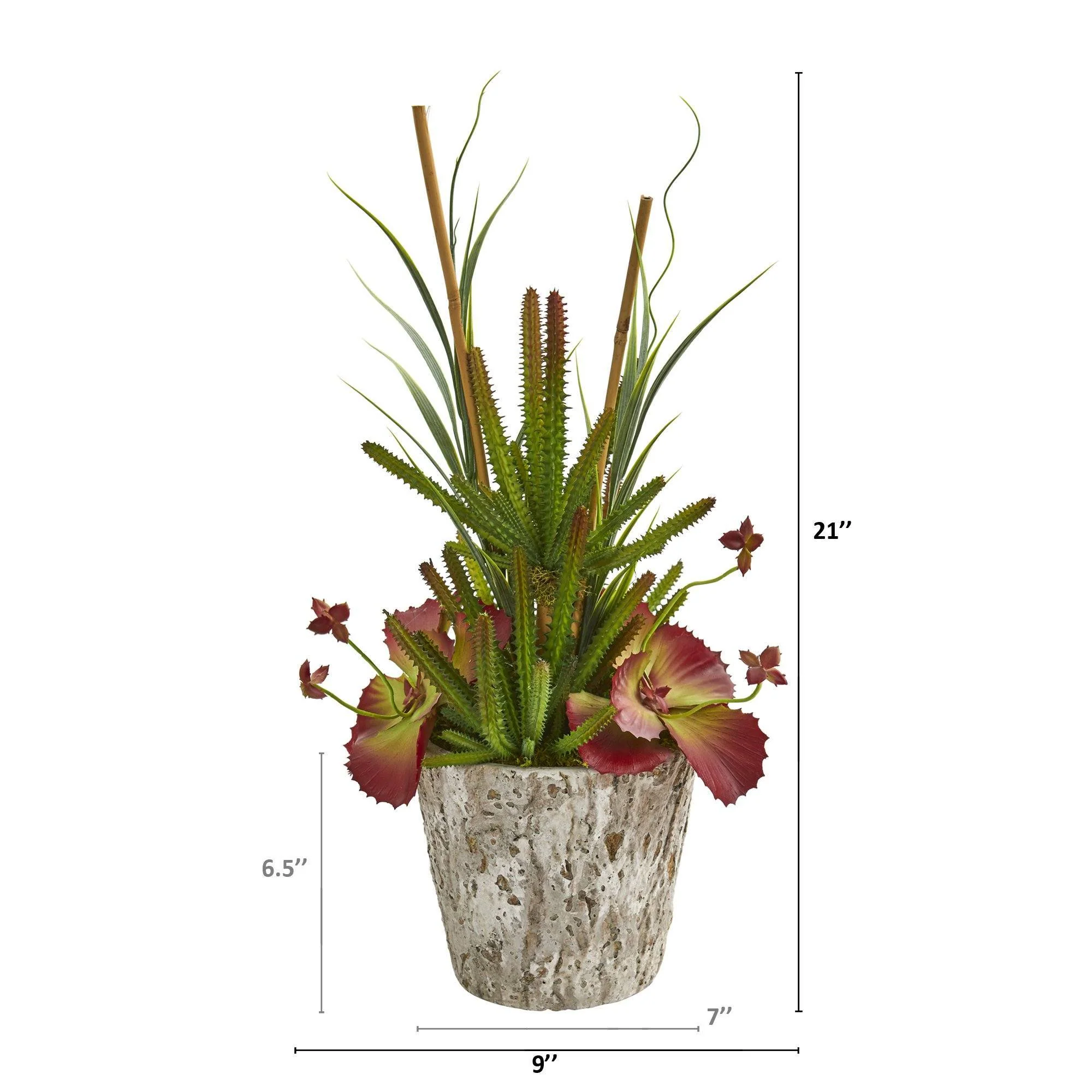 21” Succulent and Grass Artificial Plant in Weathered Oak Planter - Image 2