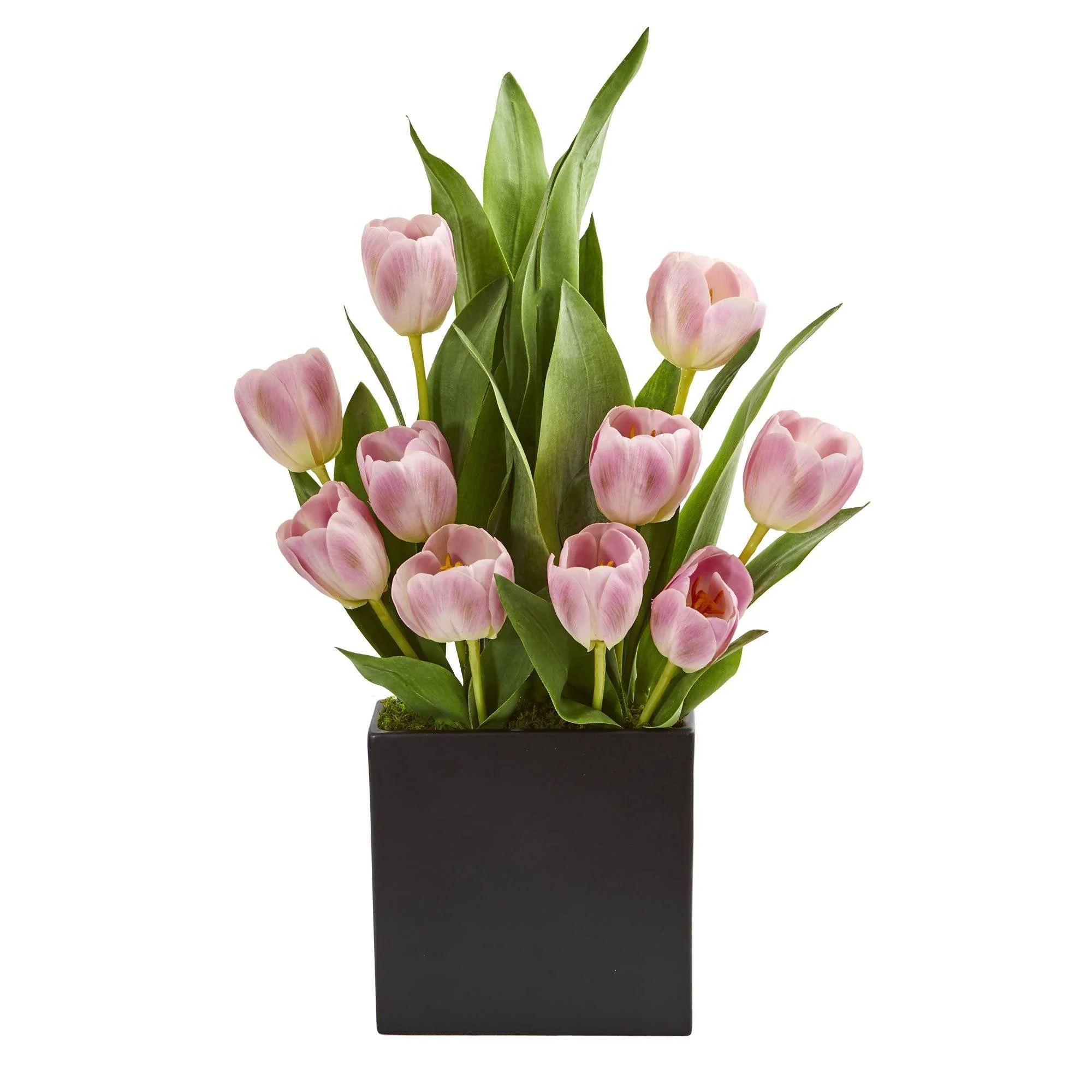 Tulips Artificial Arrangement in Black Vase
