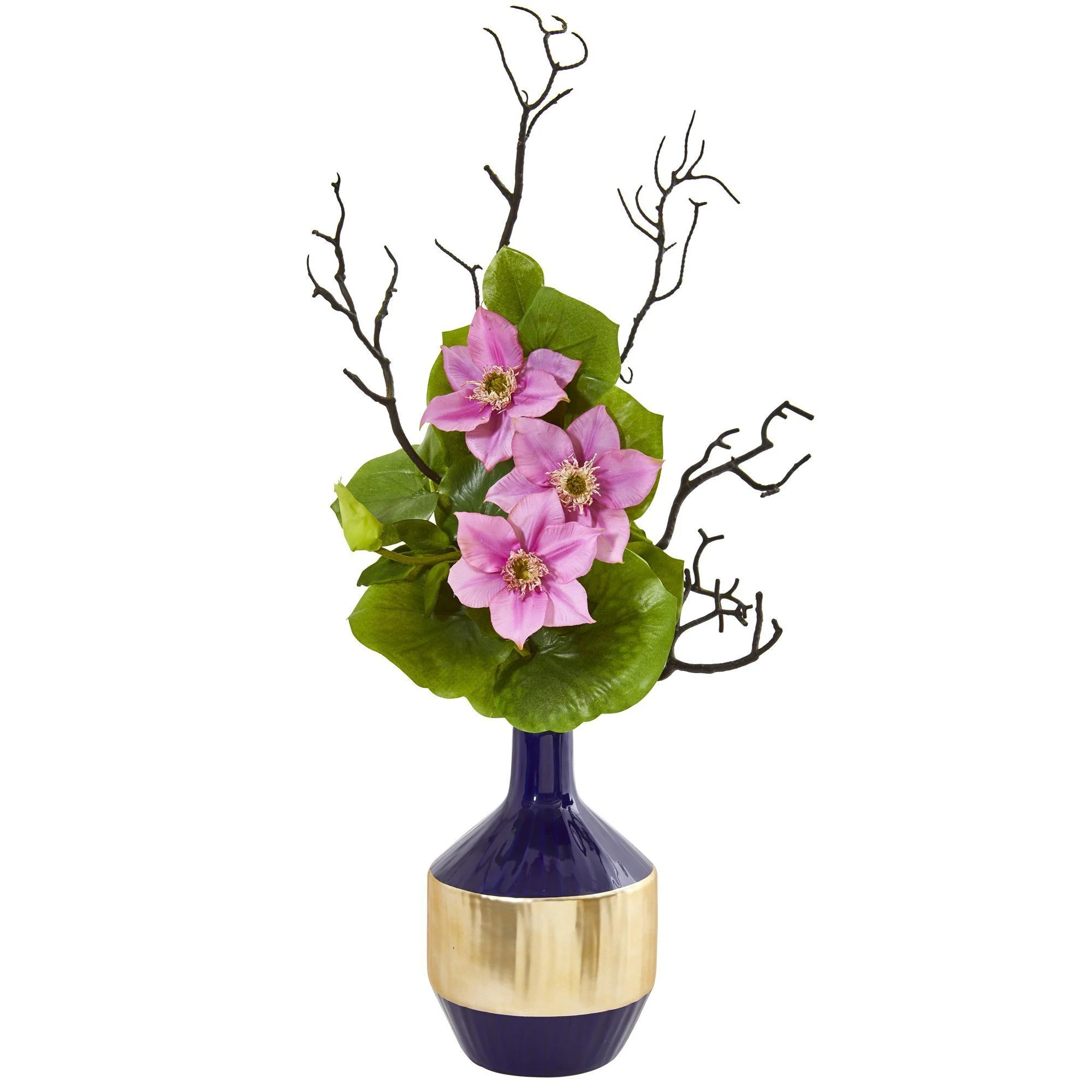 22” Anemone and Lotus Leaf Artificial Arrangement in Vase - Image 3