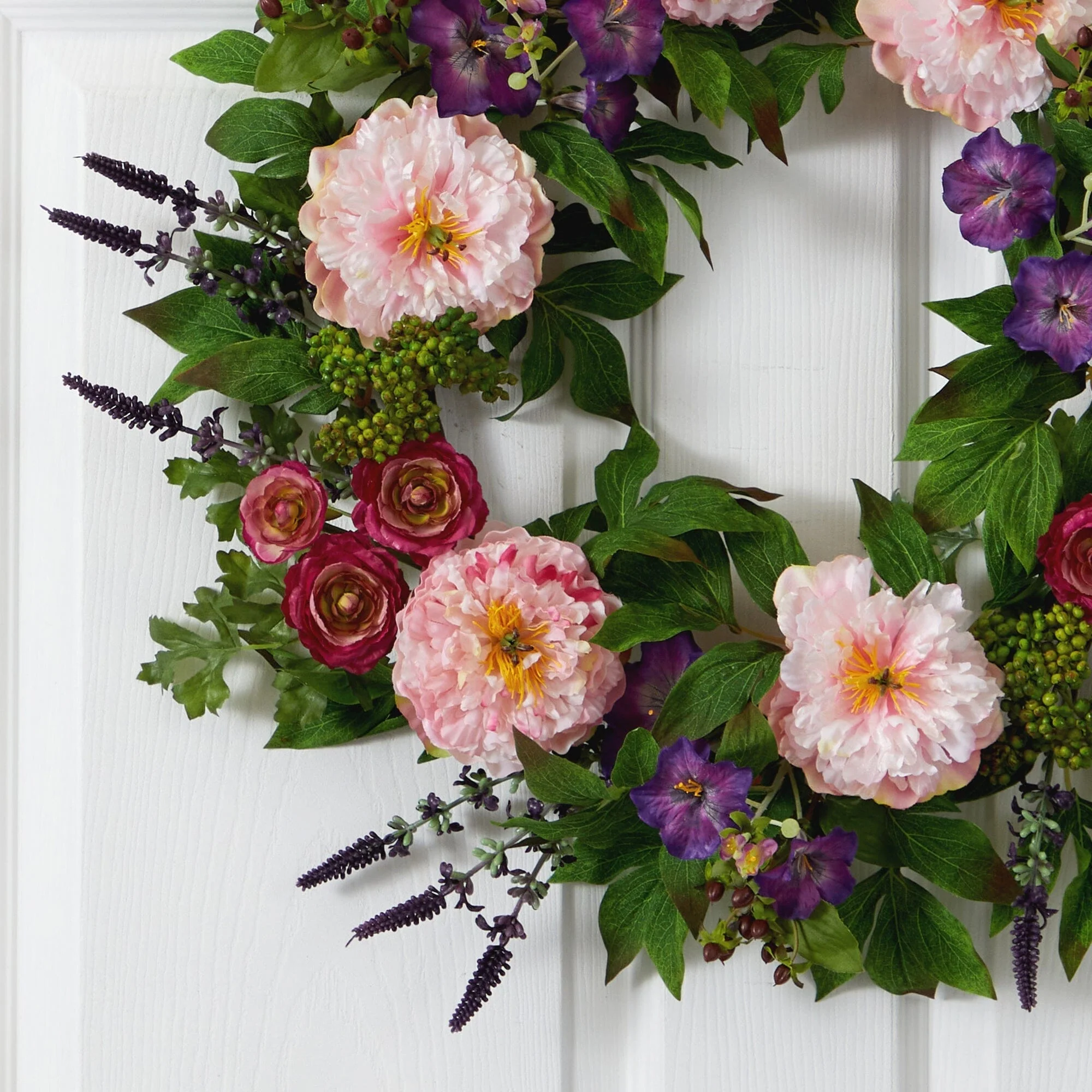 22” Assorted Peony Artificial Wreath - Image 2
