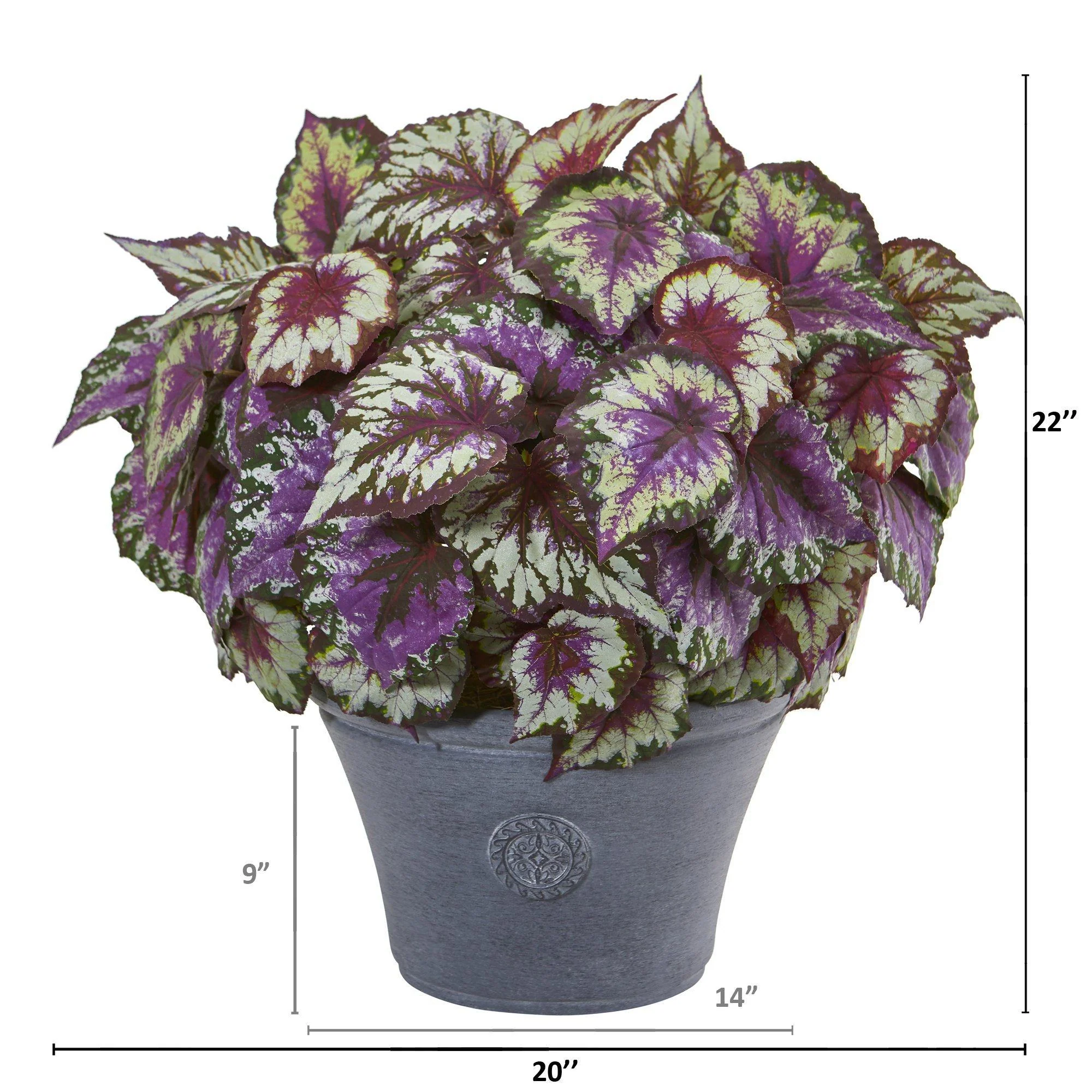 22” Begonia Artificial Plant in Gray Planter - Image 2