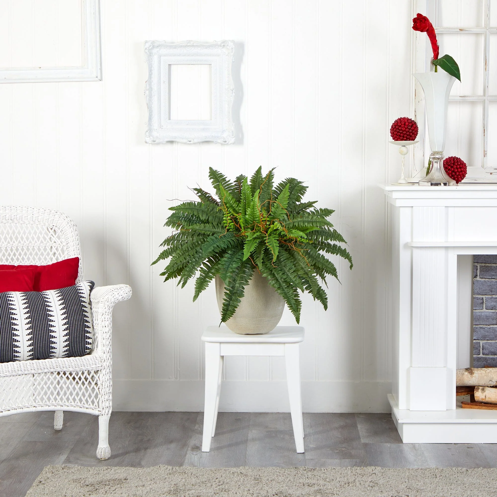 22” Boston Fern Artificial Plant in Sandstone Planter - Image 2