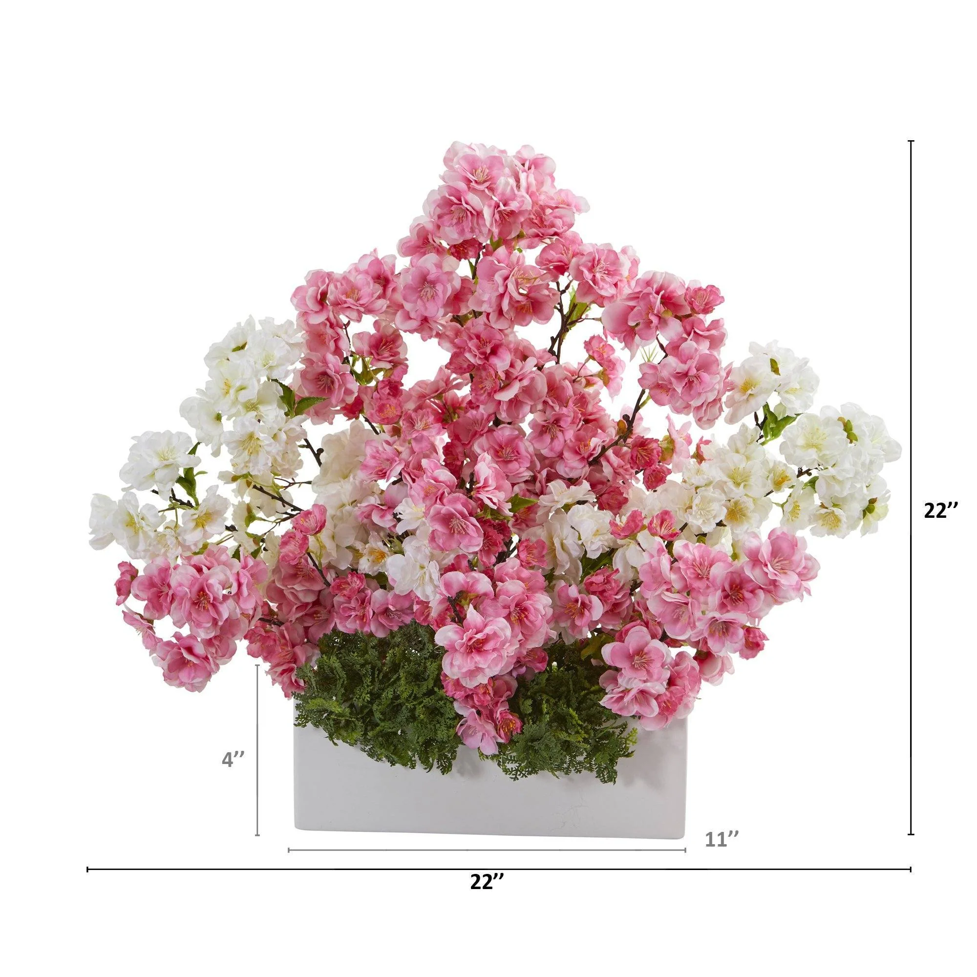 22” Cherry Blossom Artificial Arrangement in White Vase - Image 2