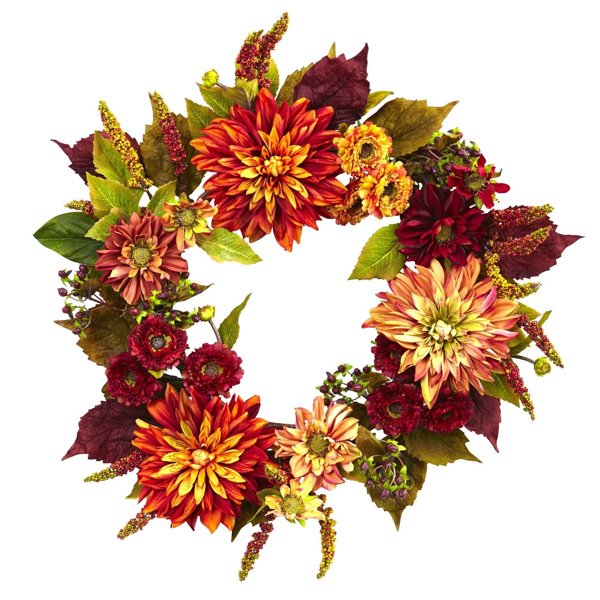22” Dahlia & Mum Wreath - Autumn Beauty - Image 3