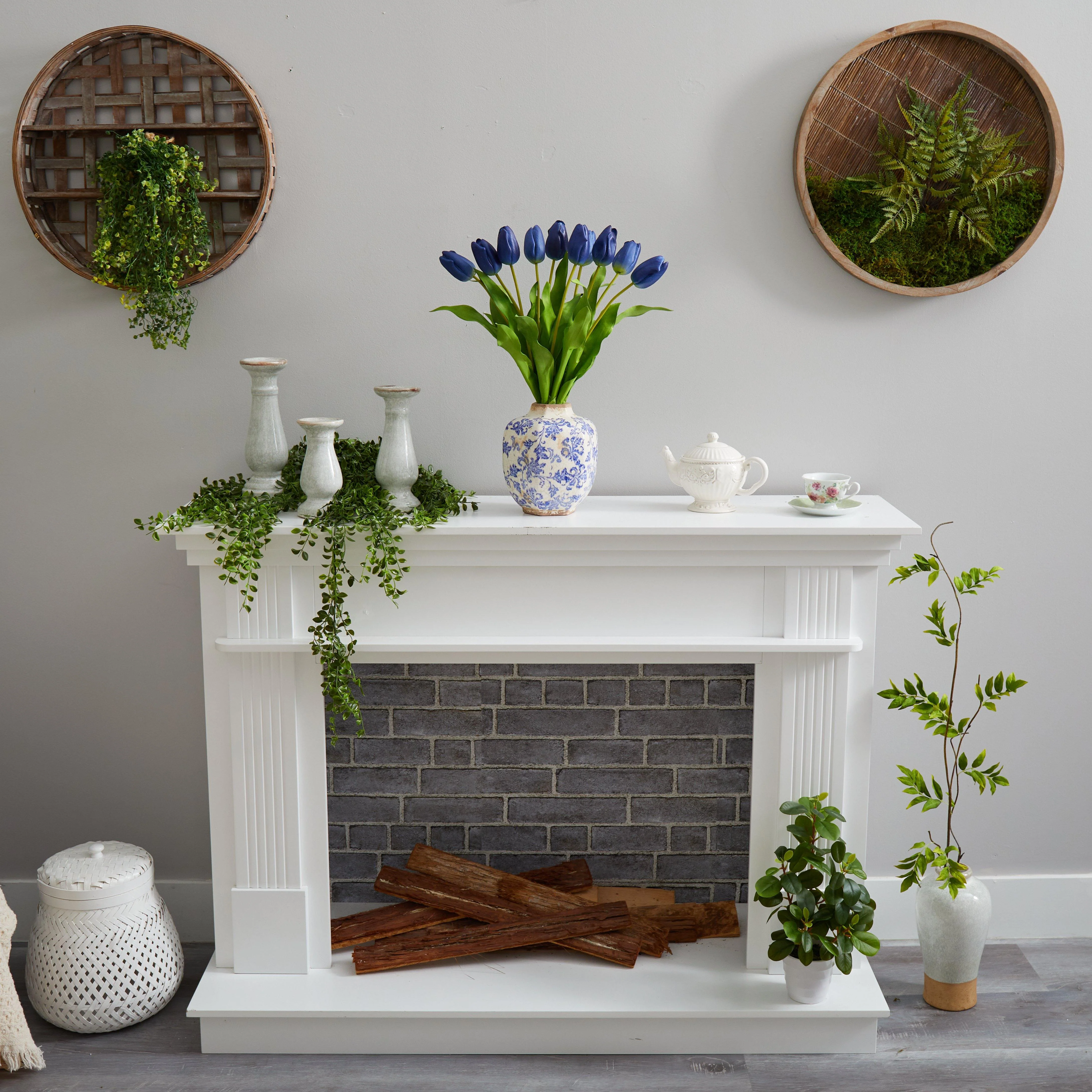 22” Dutch Tulip Artificial Arrangement in Blue and White Print Planter - Image 6