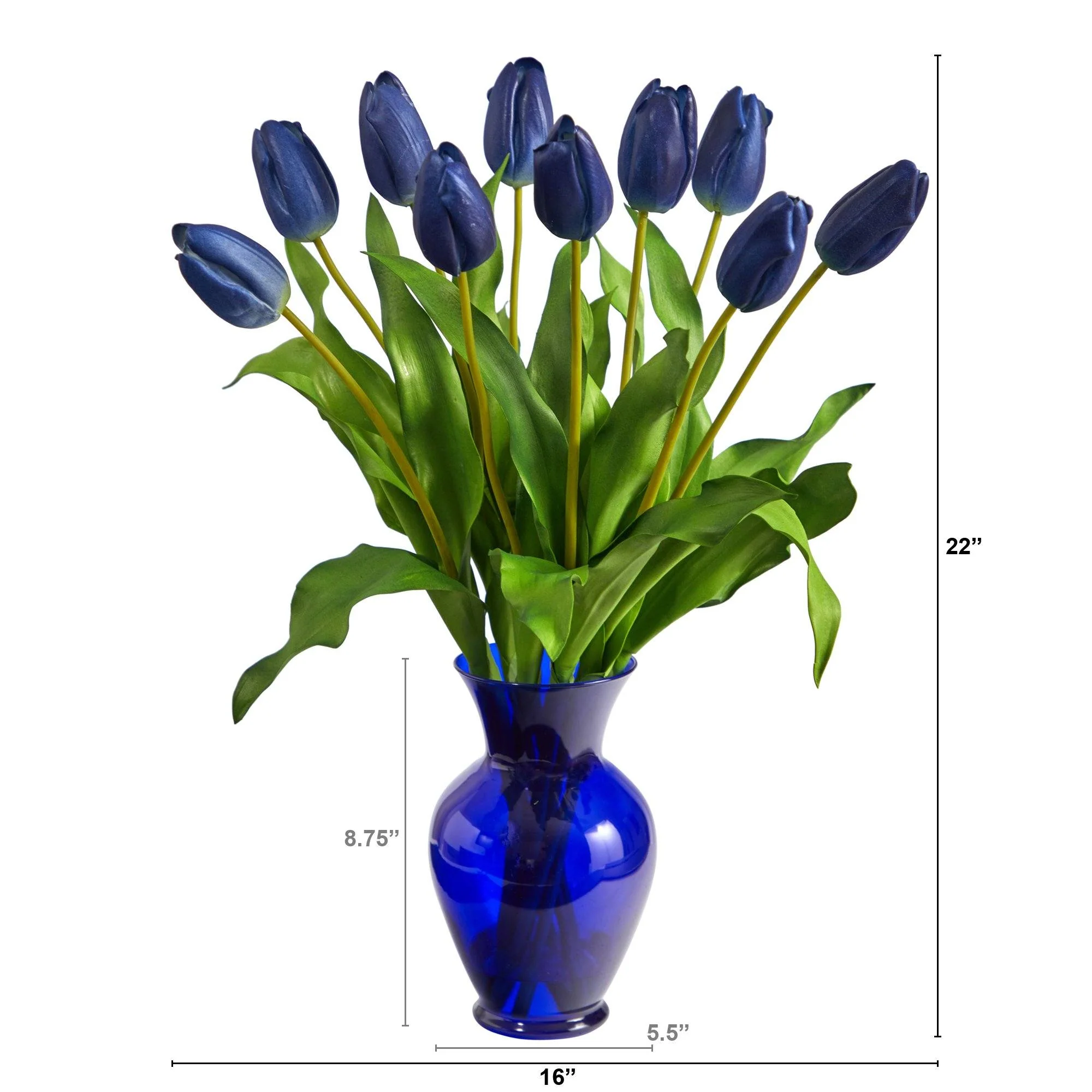 22” Dutch Tulip Artificial Arrangement in Blue Colored Vase - Image 2