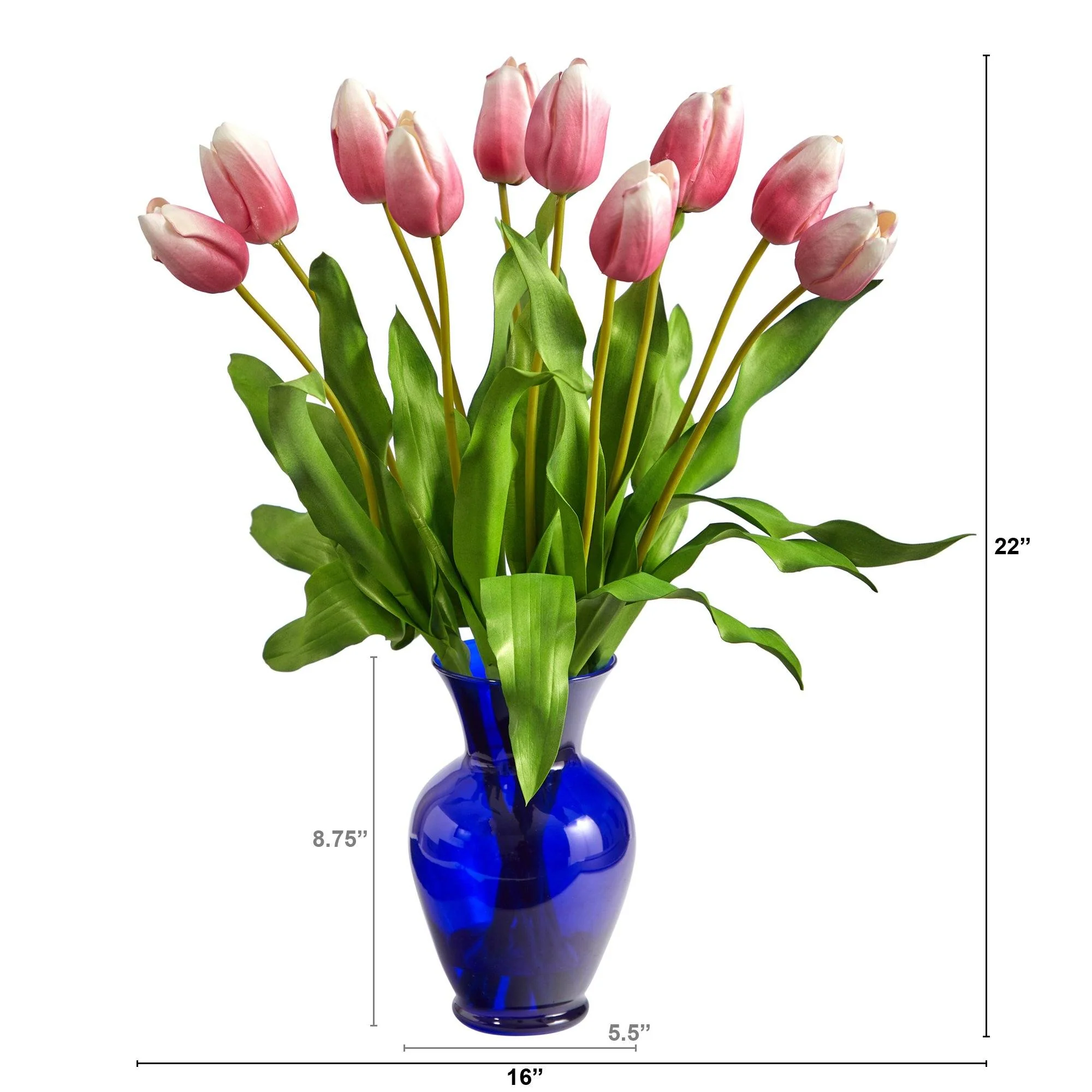 22” Dutch Tulip Artificial Arrangement in Blue Colored Vase - Image 6