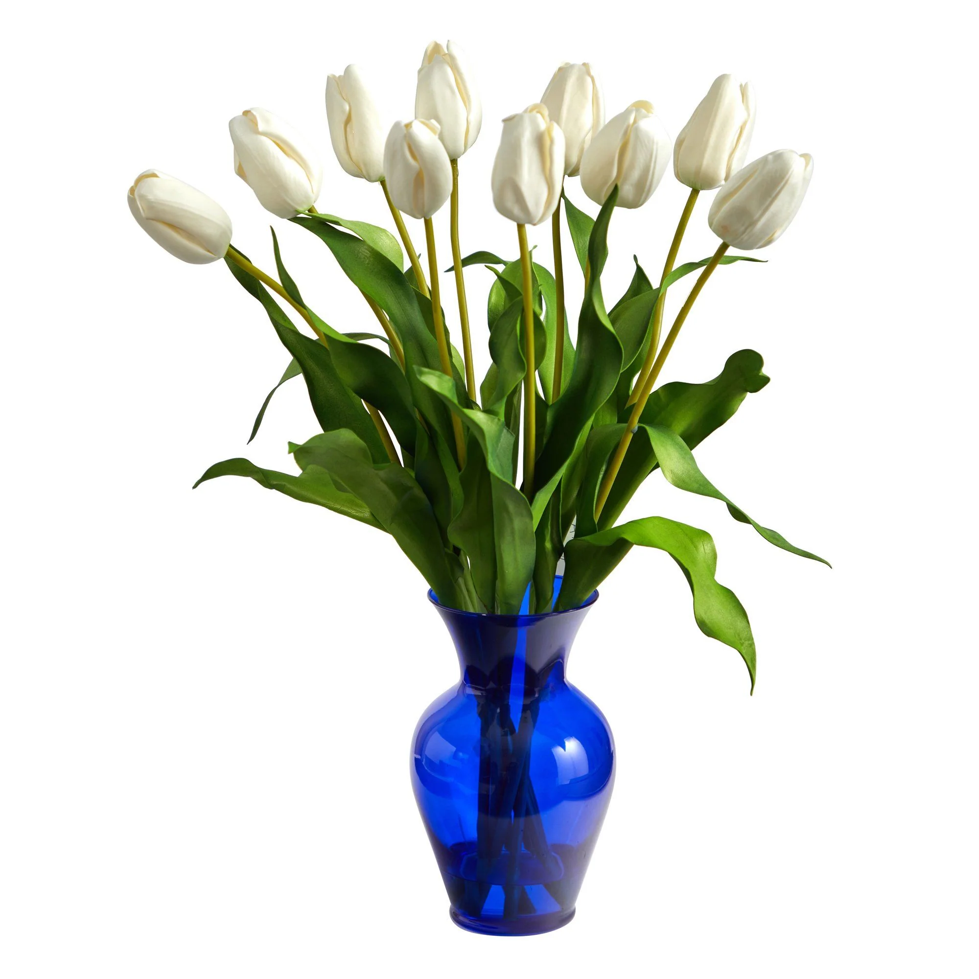 22” Dutch Tulip Artificial Arrangement in Blue Colored Vase - Image 9