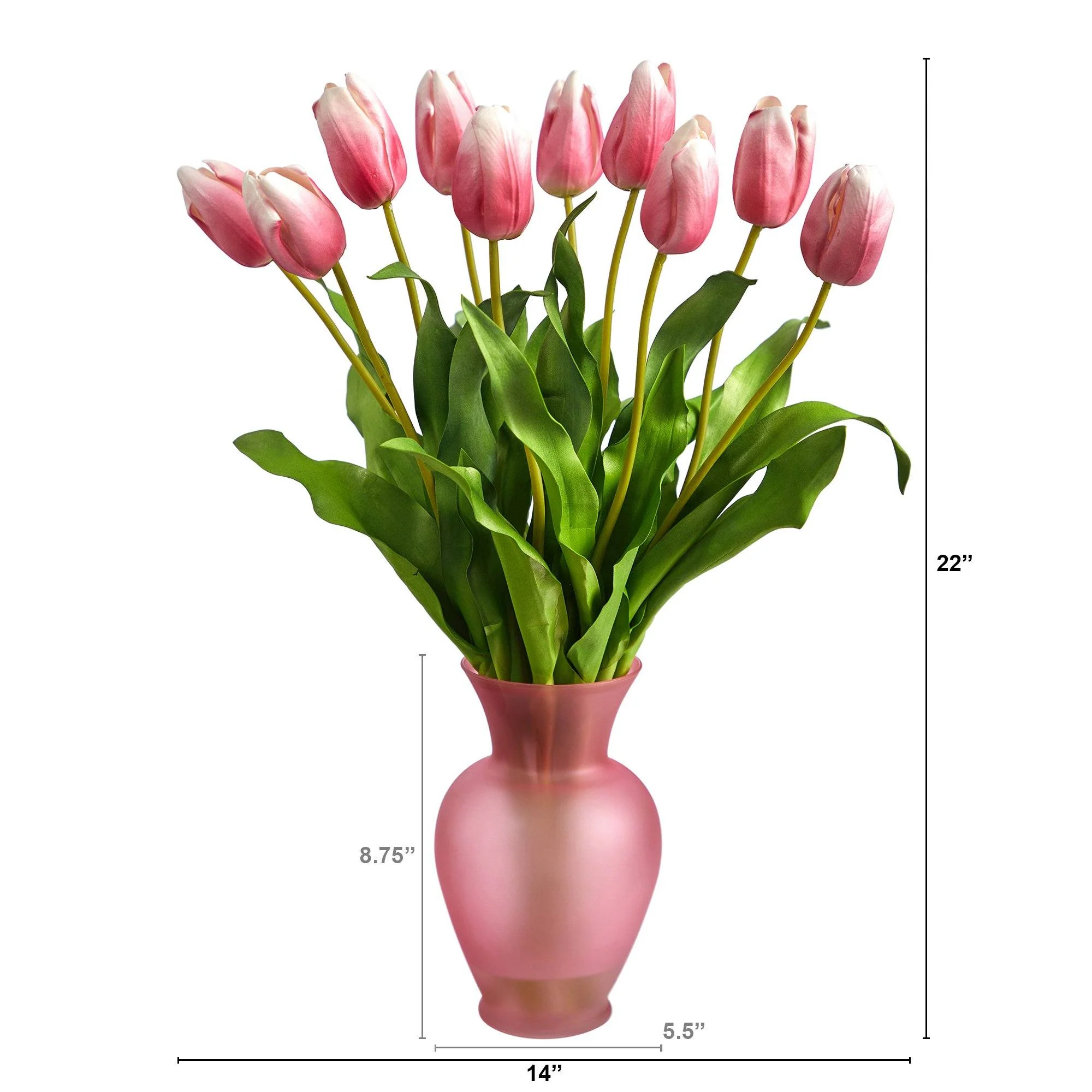 22” Dutch Tulip Artificial Arrangement in Rose Colored Vase - Image 2