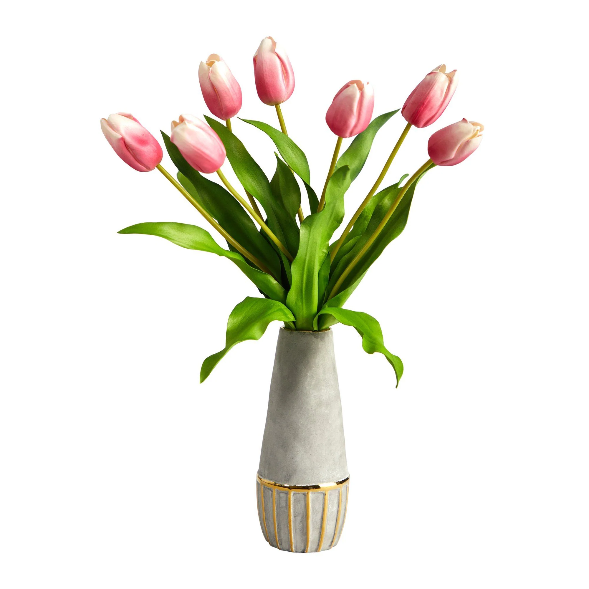 22” Dutch Tulip Artificial Arrangement in Stoneware Vase with Gold Trimming - Image 5