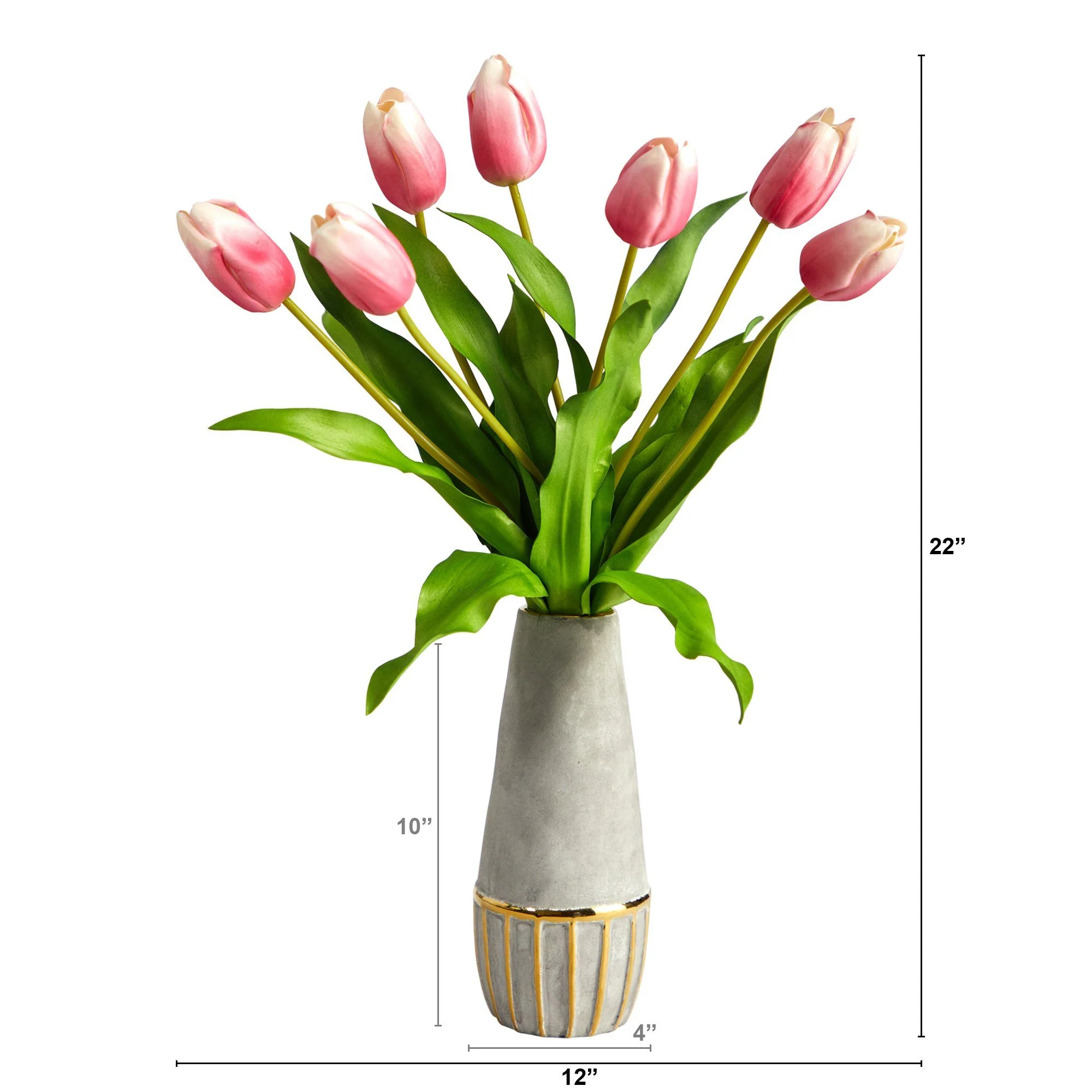 22” Dutch Tulip Artificial Arrangement in Stoneware Vase with Gold Trimming - Image 6