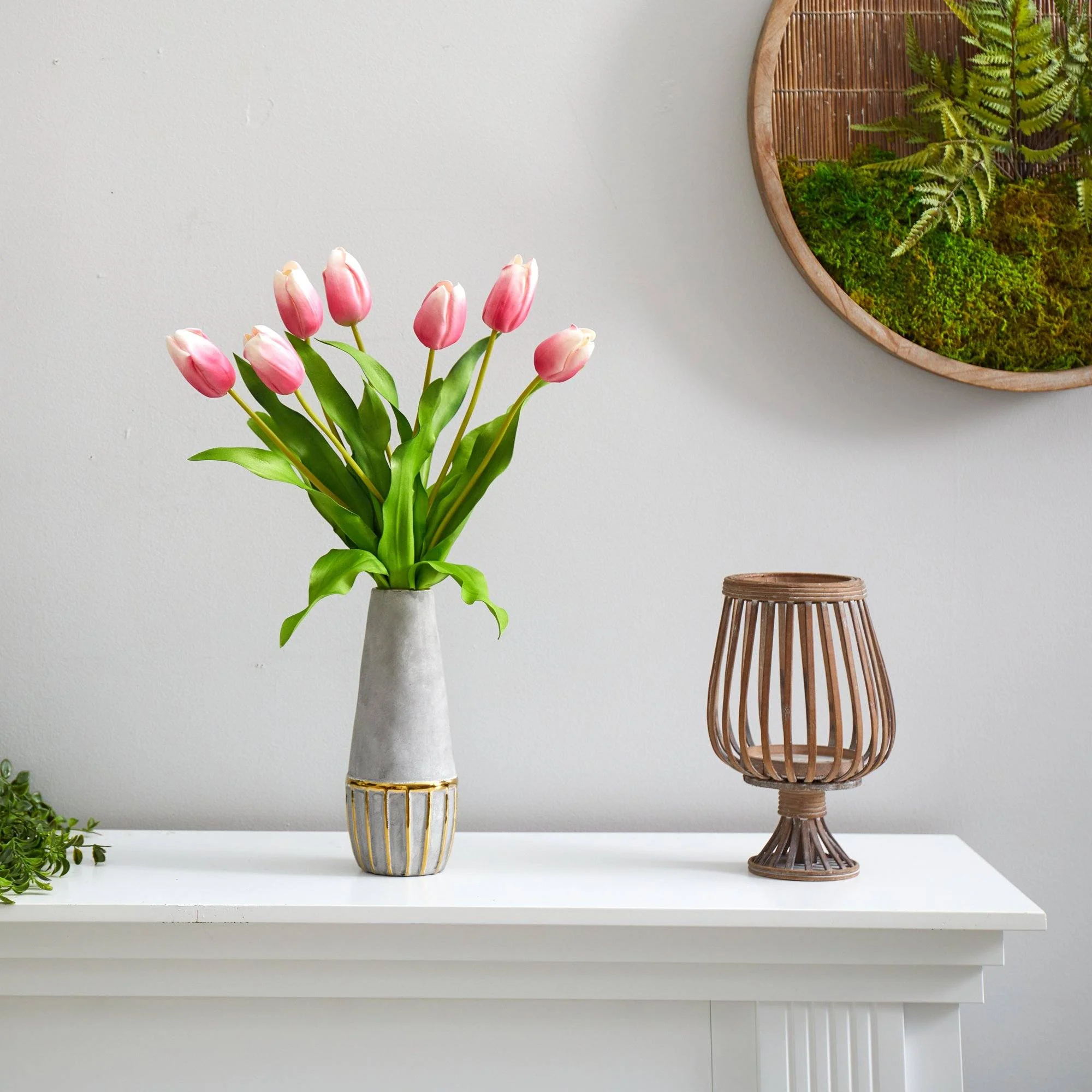 22” Dutch Tulip Artificial Arrangement in Stoneware Vase with Gold Trimming - Image 7