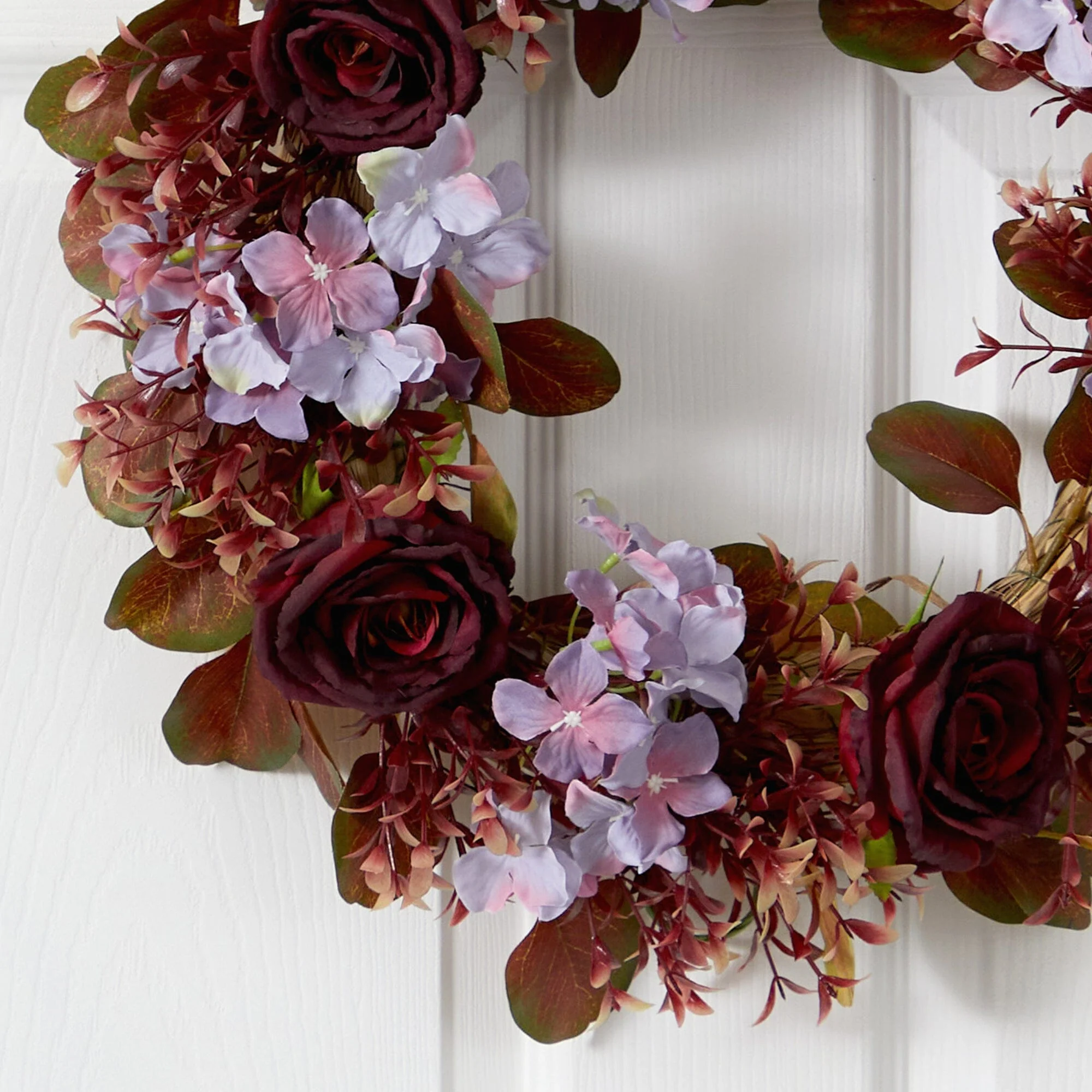 22” Fall Hydrangea and Rose Autumn Artificial Wreath - Image 2