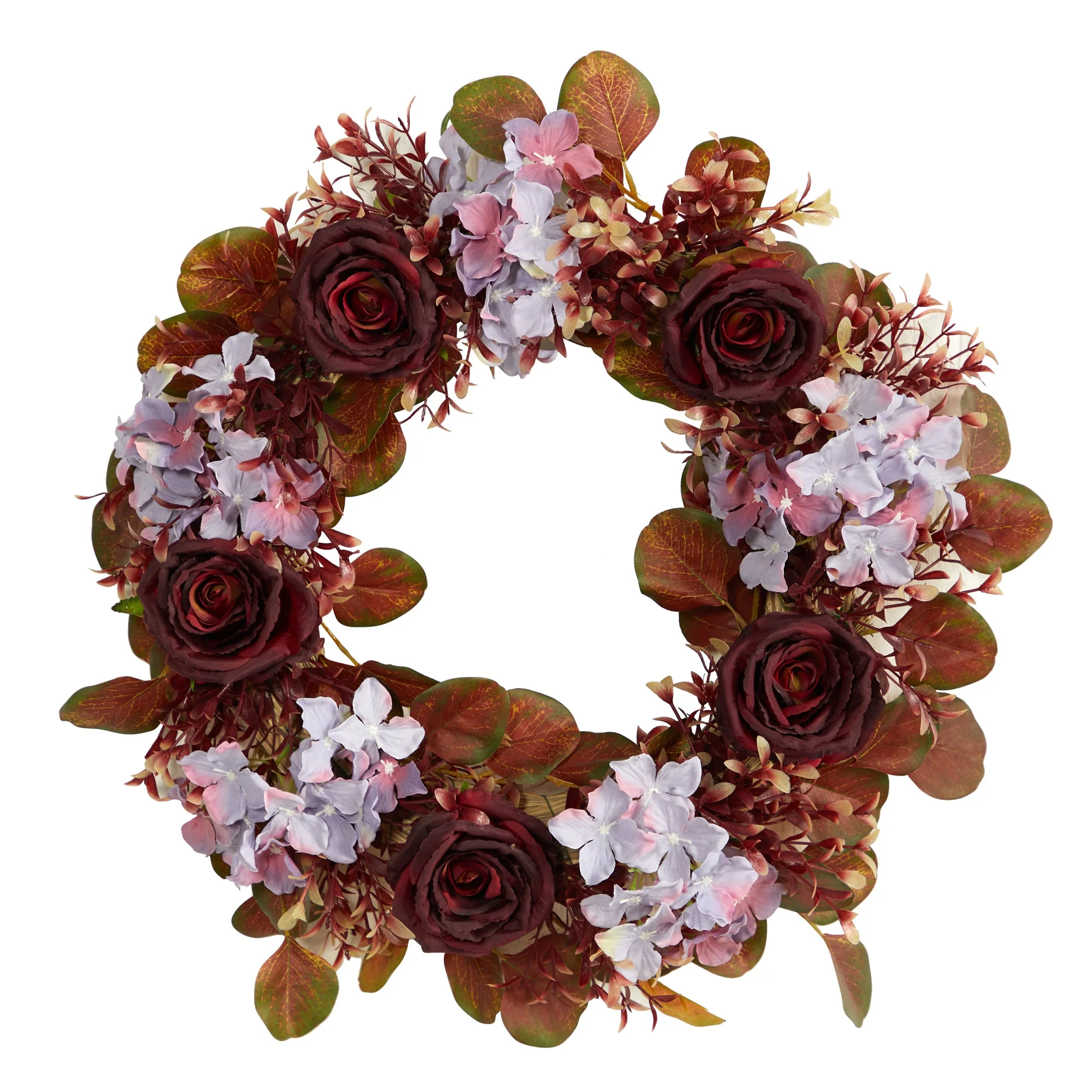 22” Fall Hydrangea and Rose Autumn Artificial Wreath - Image 4