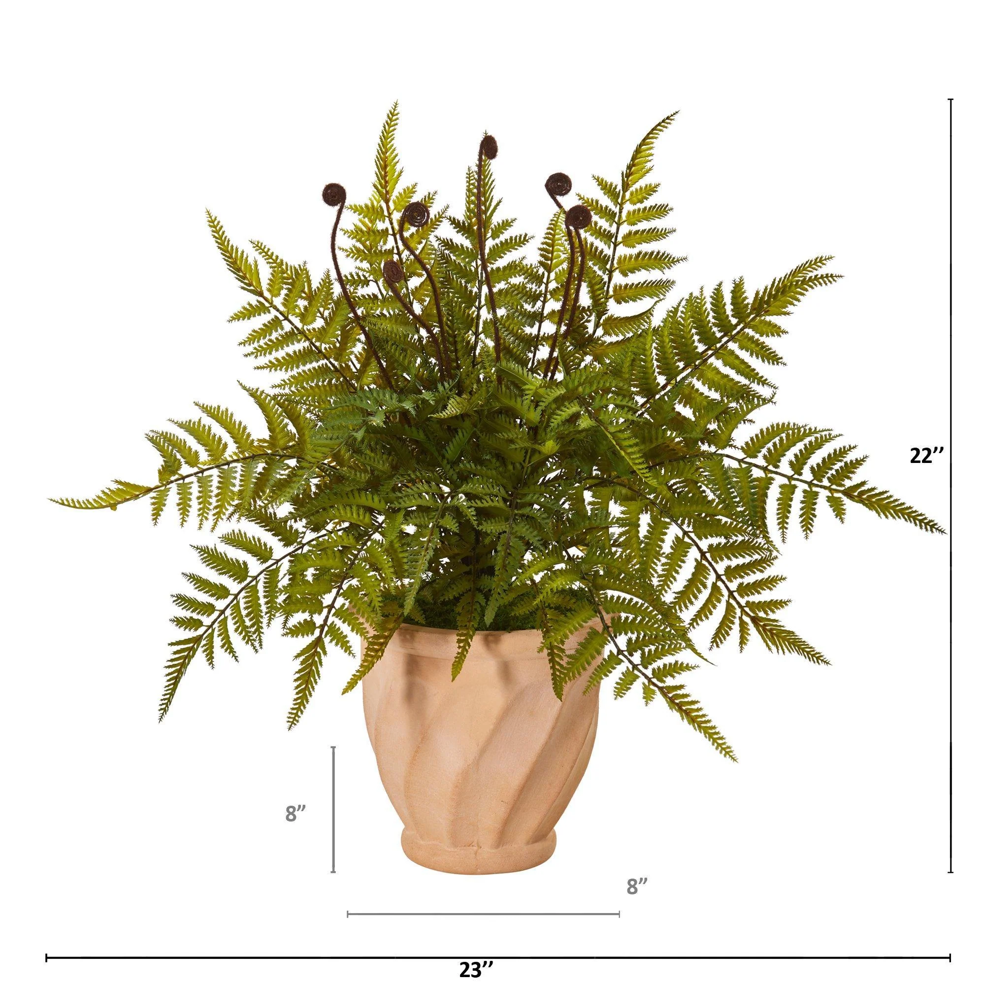 22” Fern Artificial Plant in Orange Planter - Image 2