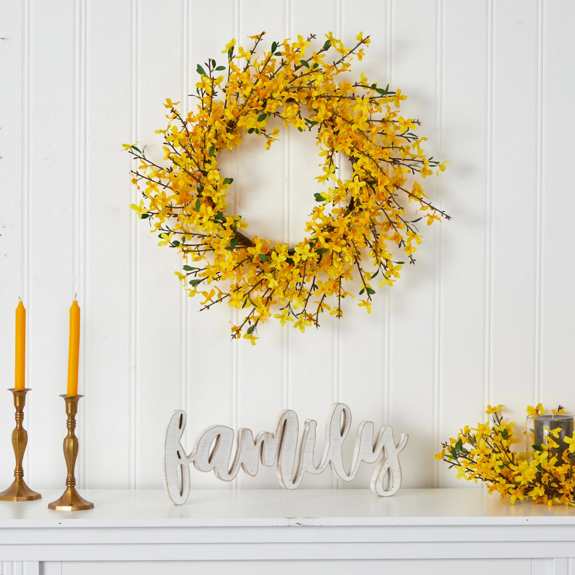 22” Forsythia Artificial Wreath - Image 3