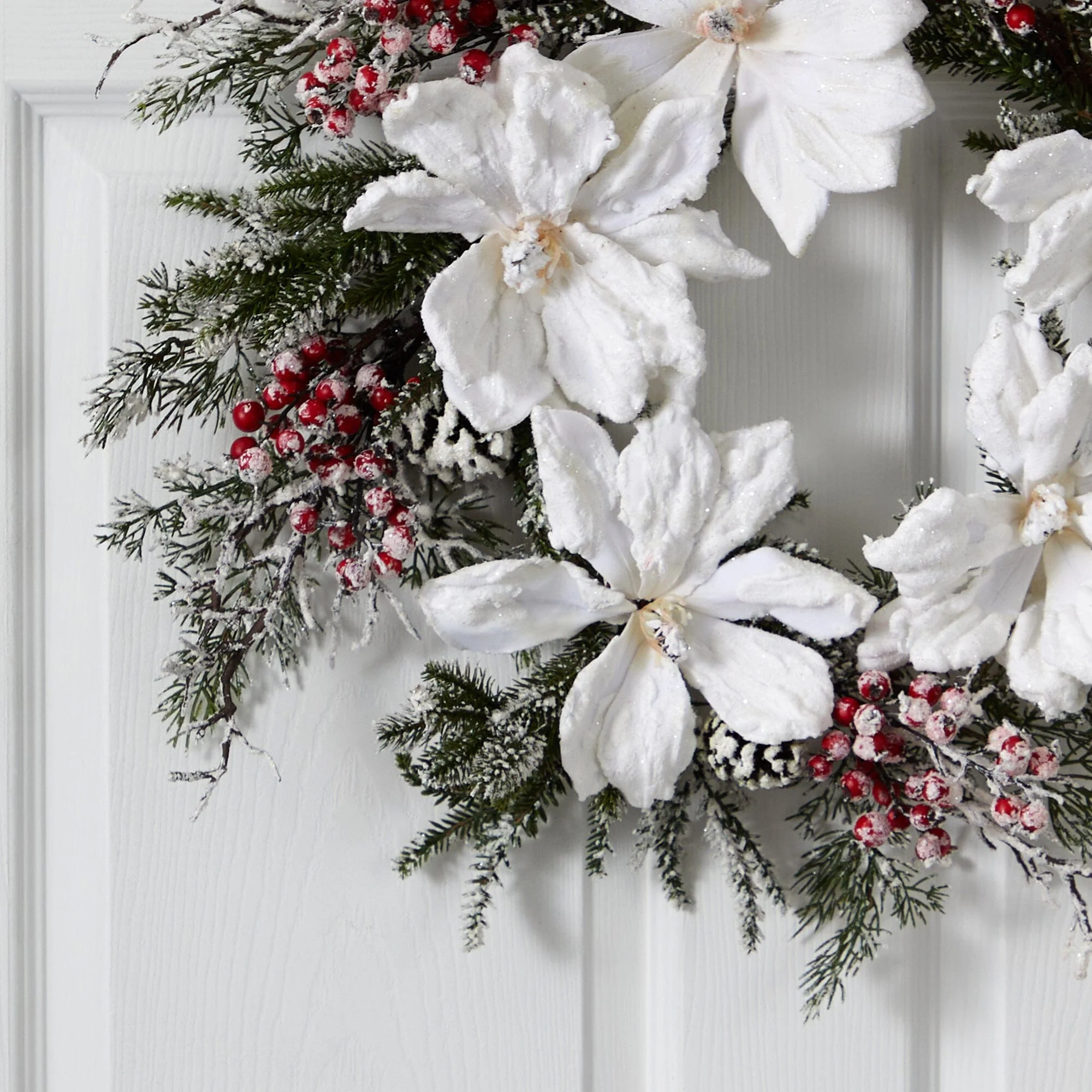 22” Snowed Magnolia & Berry Wreath - Image 2