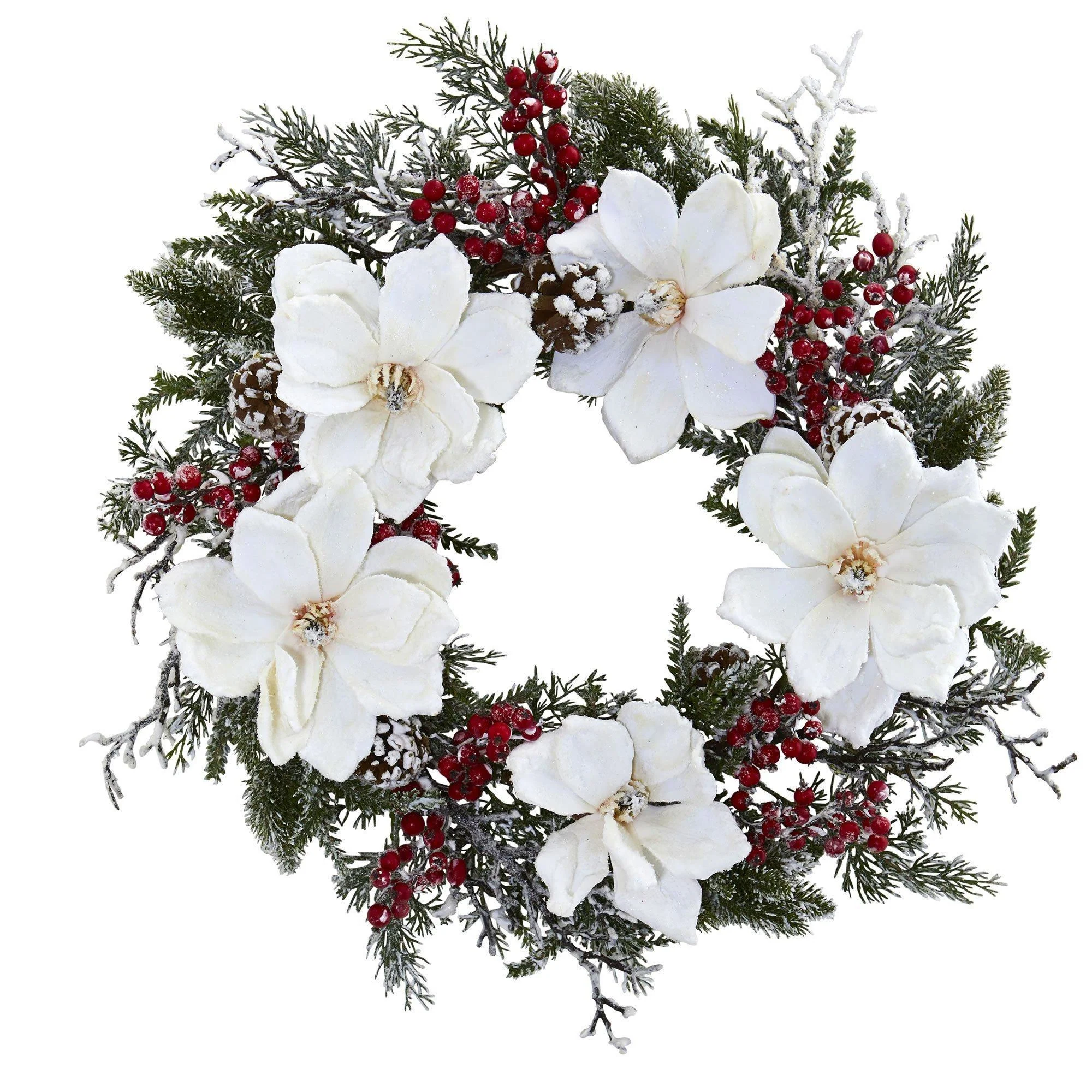 22” Snowed Magnolia & Berry Wreath - Image 3