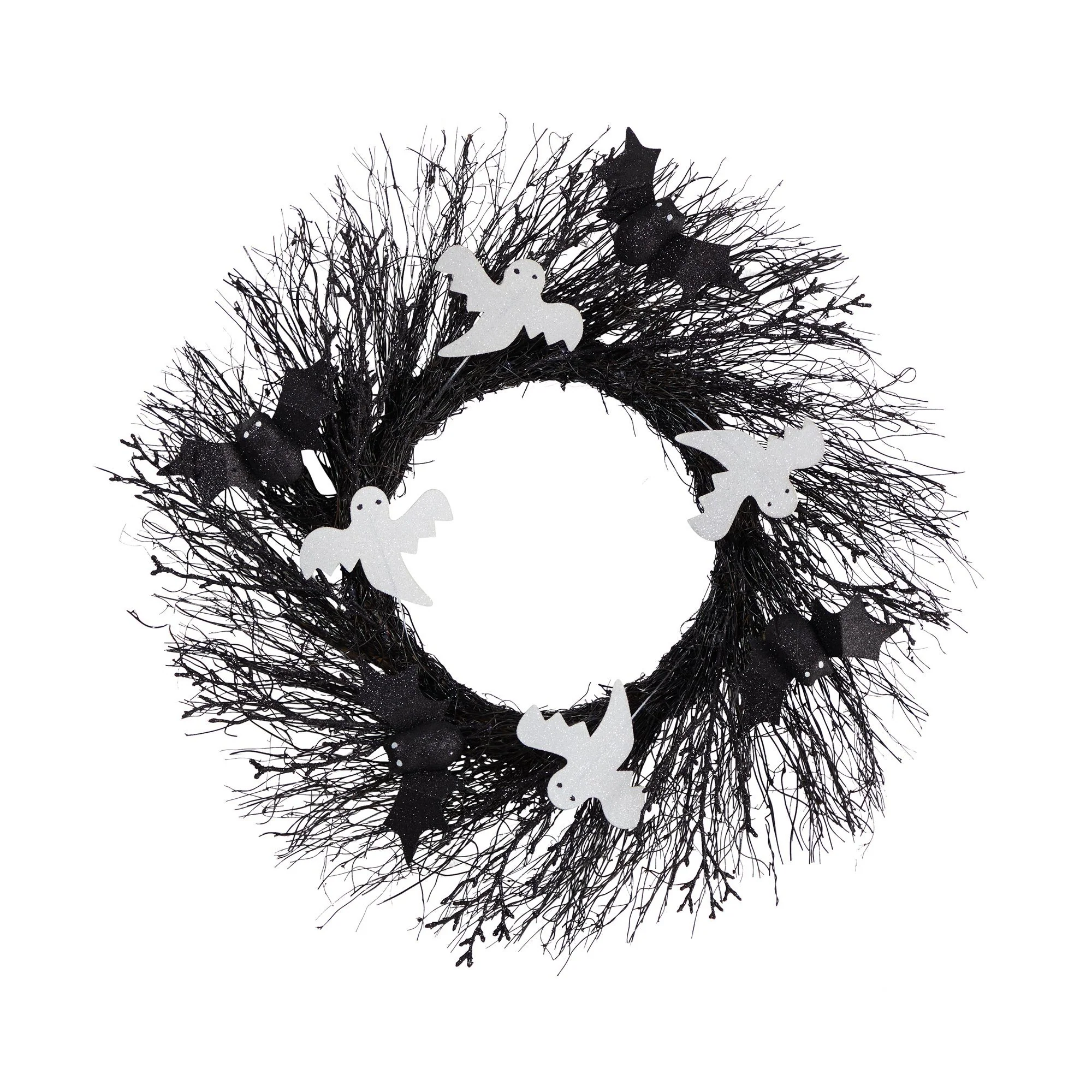 22" Halloween Ghost and Bats Twig Wreath