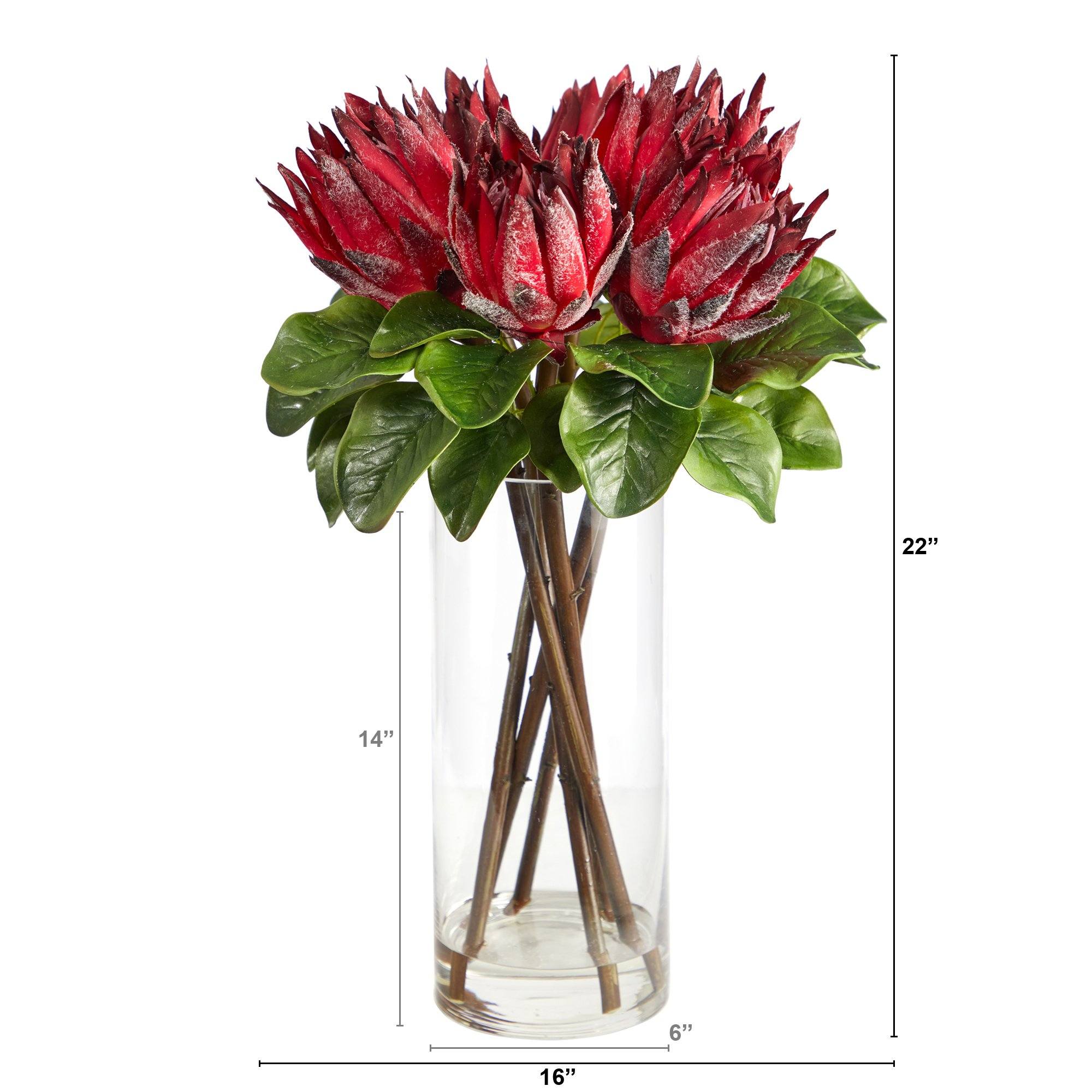 22” King Protea Artificial Arrangement in Glass Vase - Image 2
